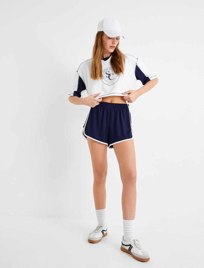  Arkası Baskılı Spor Tişört Kısa Kollu Bisiklet Yaka Yanları Yırtmaçlı