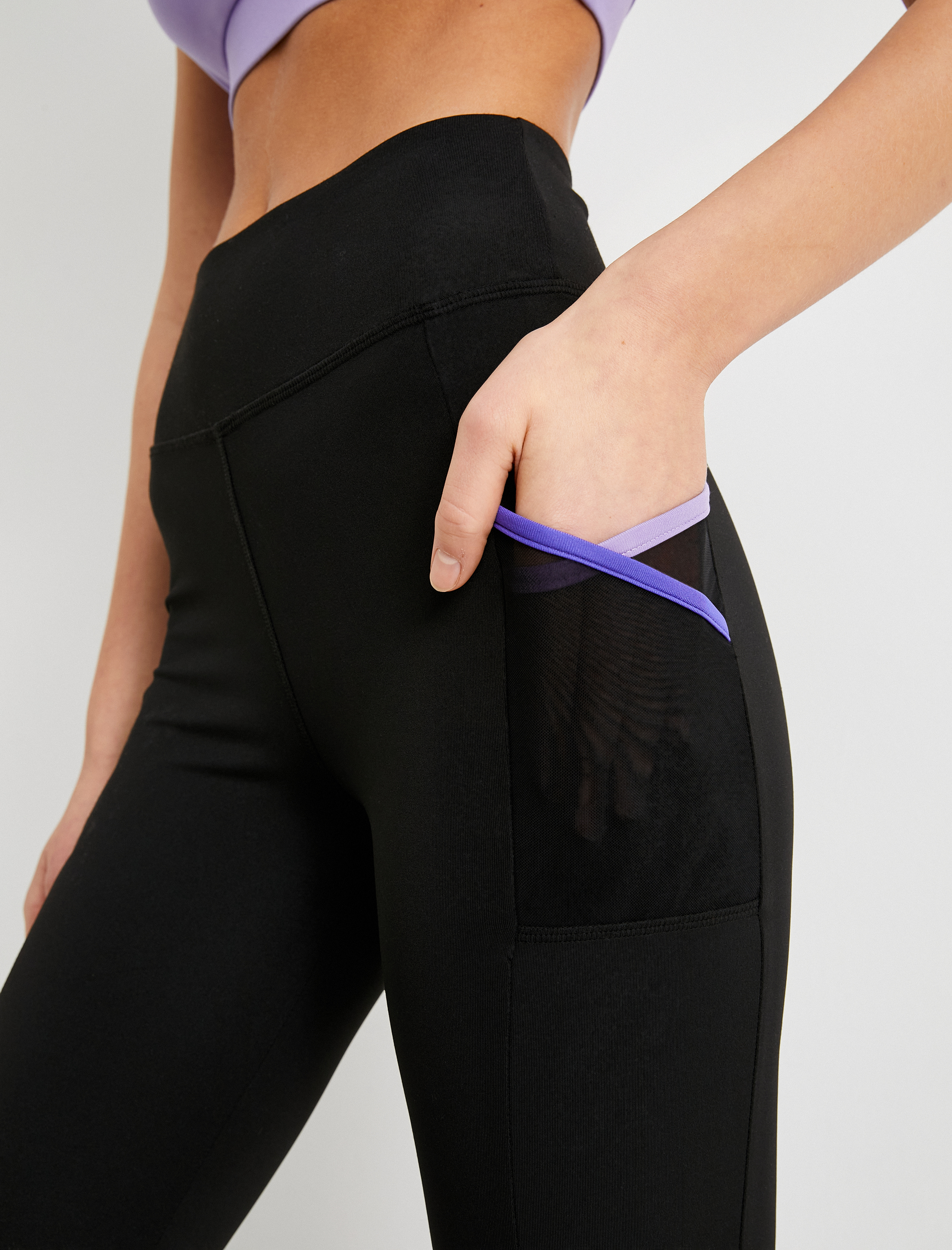   Cepli Spor Tayt Yüksek Bel Slim Fit Biyeli