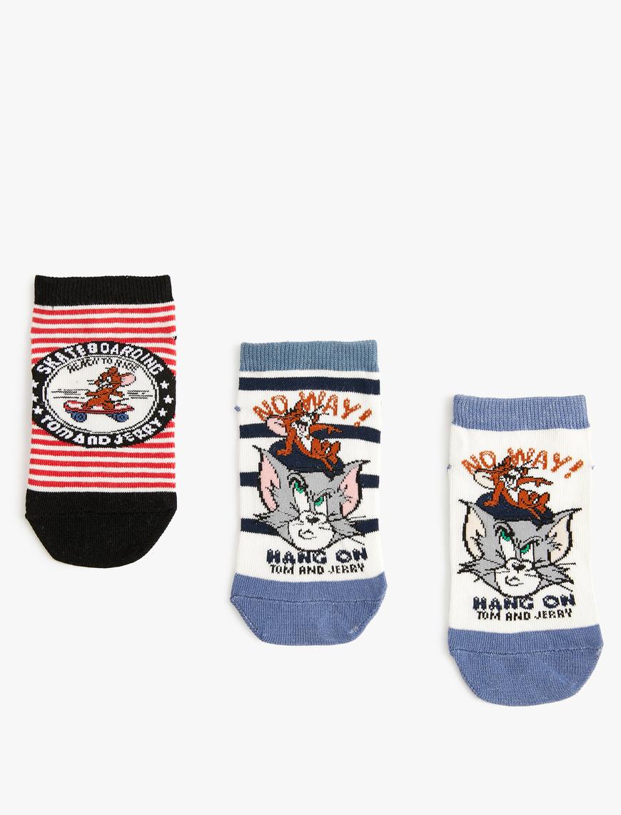  Erkek Çocuk 3'lü Tom ve Jerry Baskılı Çorap Seti Lisanslı