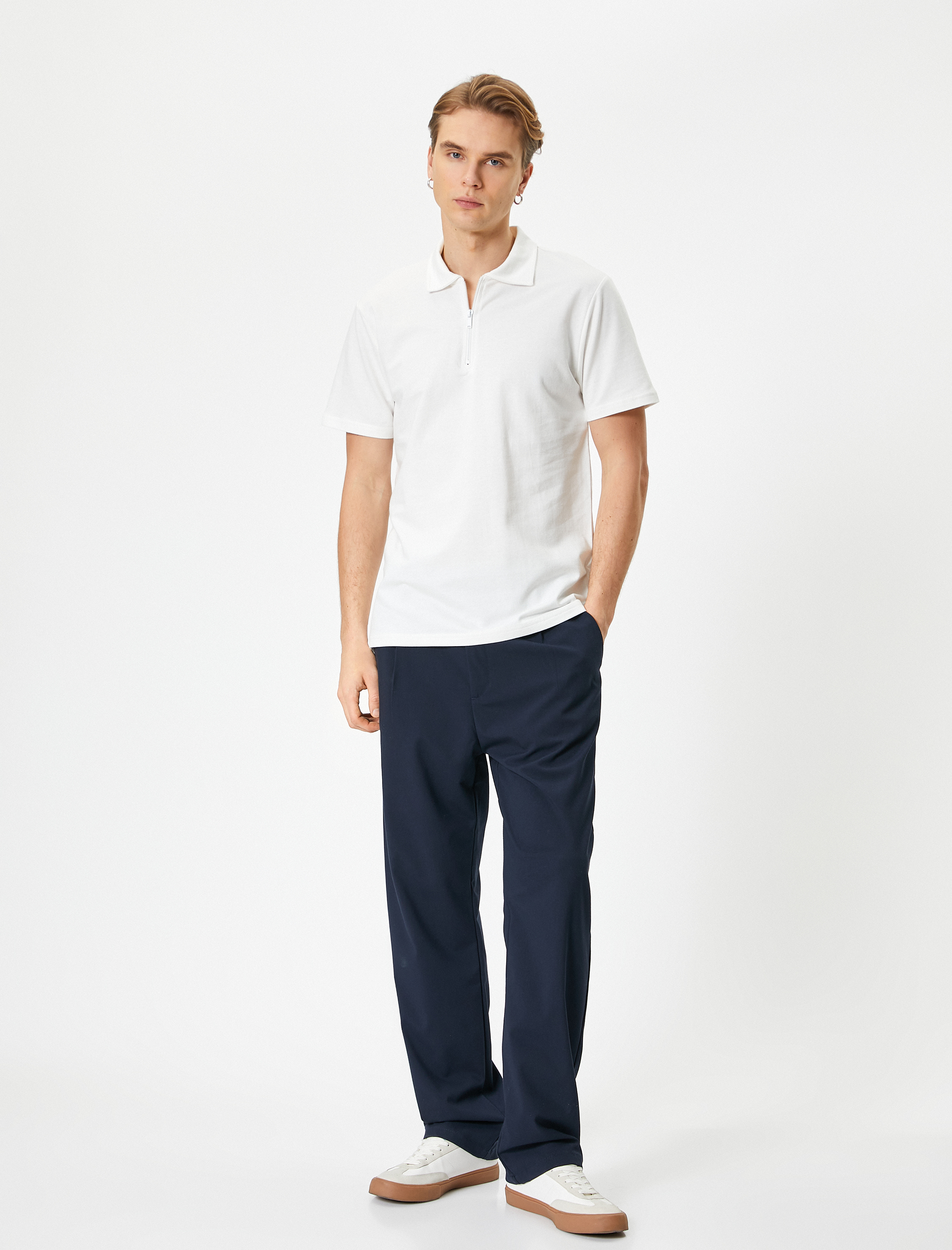   Yarım Fermuarlı Polo Tişört Kısa Kollu Pamuklu