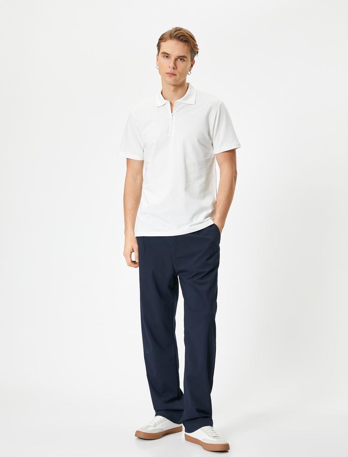  Yarım Fermuarlı Polo Tişört Kısa Kollu Pamuklu