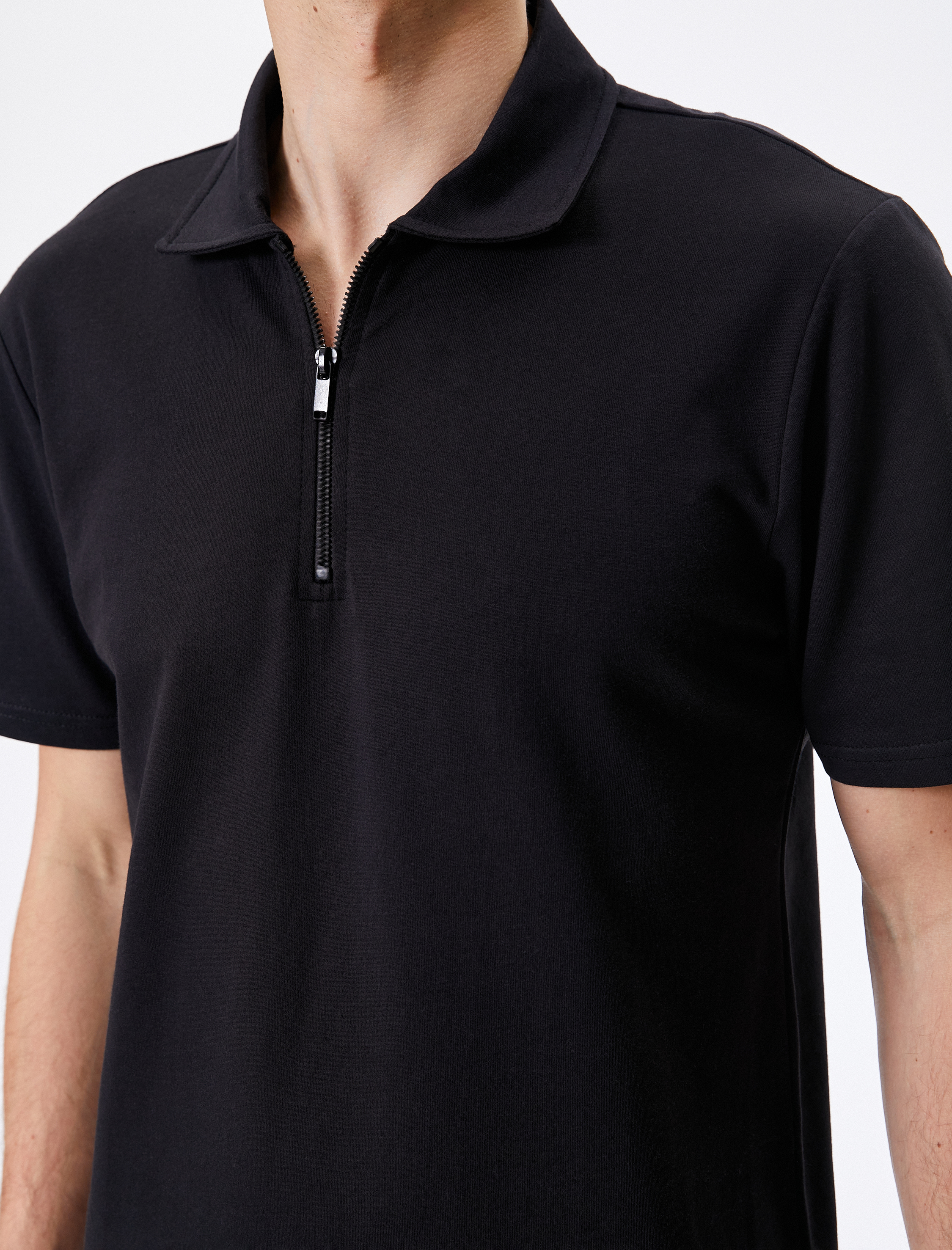   Yarım Fermuarlı Polo Tişört Kısa Kollu Pamuklu