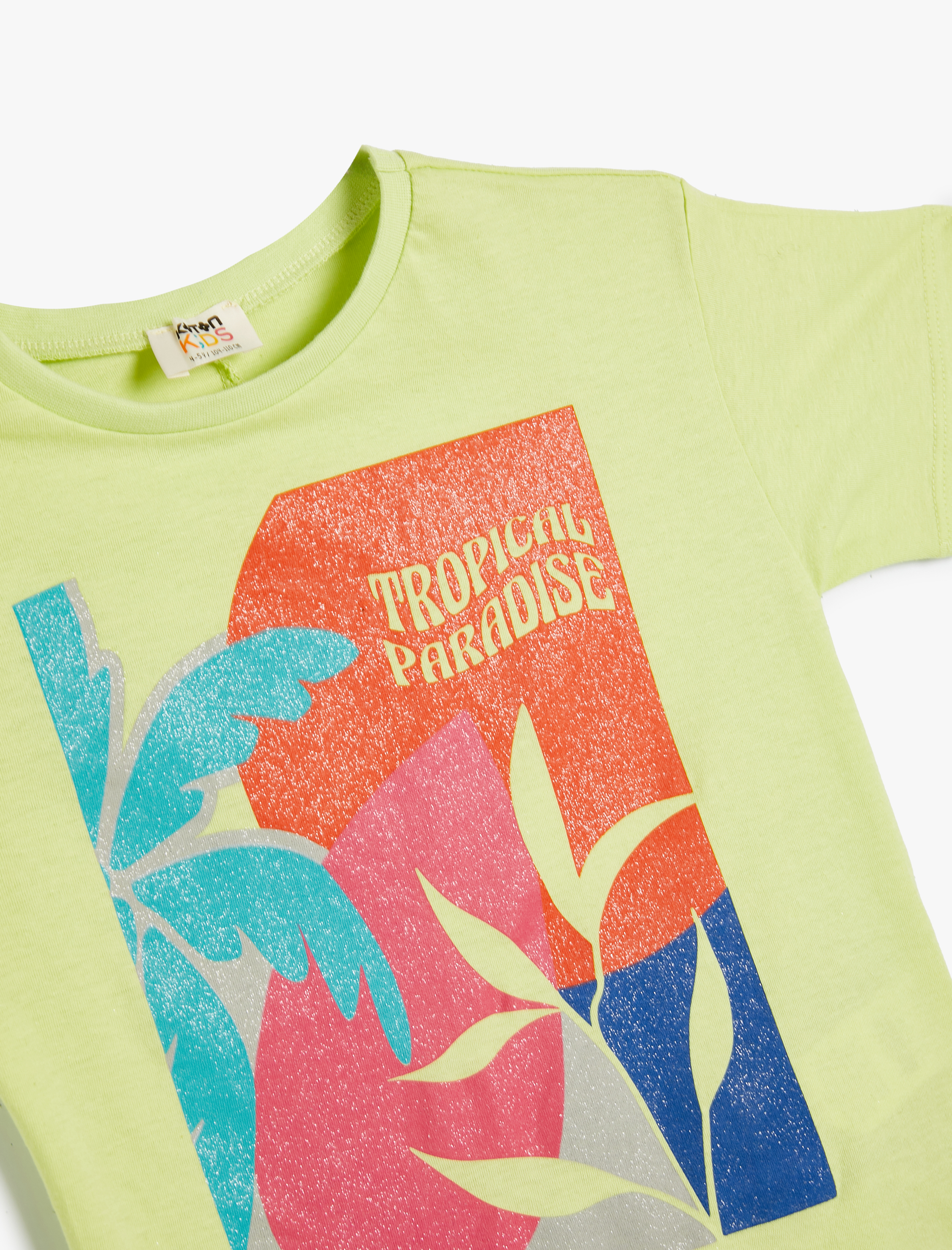  Kız Çocuk Tişört Yaz Temalı Kısa Kollu Bisiklet Yaka Pamuklu