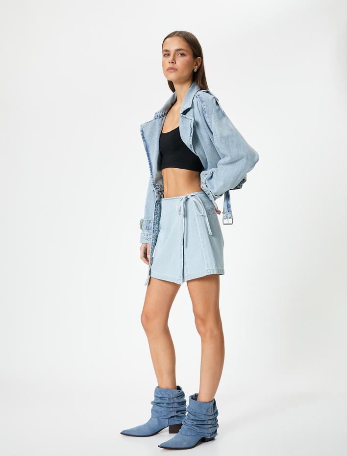  Kot Şort Etek Mini Boy Kruvaze Pamuklu