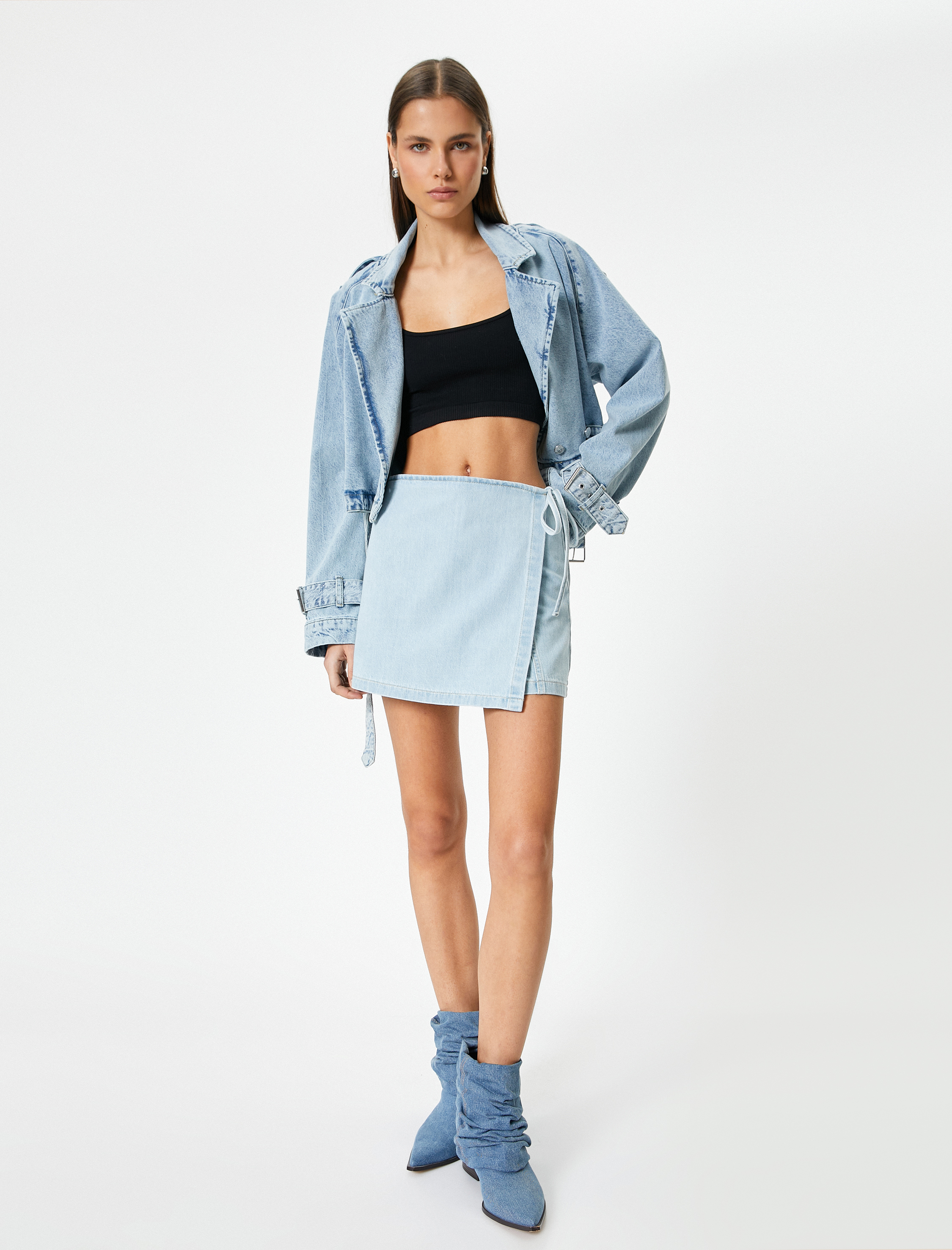   Kot Şort Etek Mini Boy Kruvaze Pamuklu