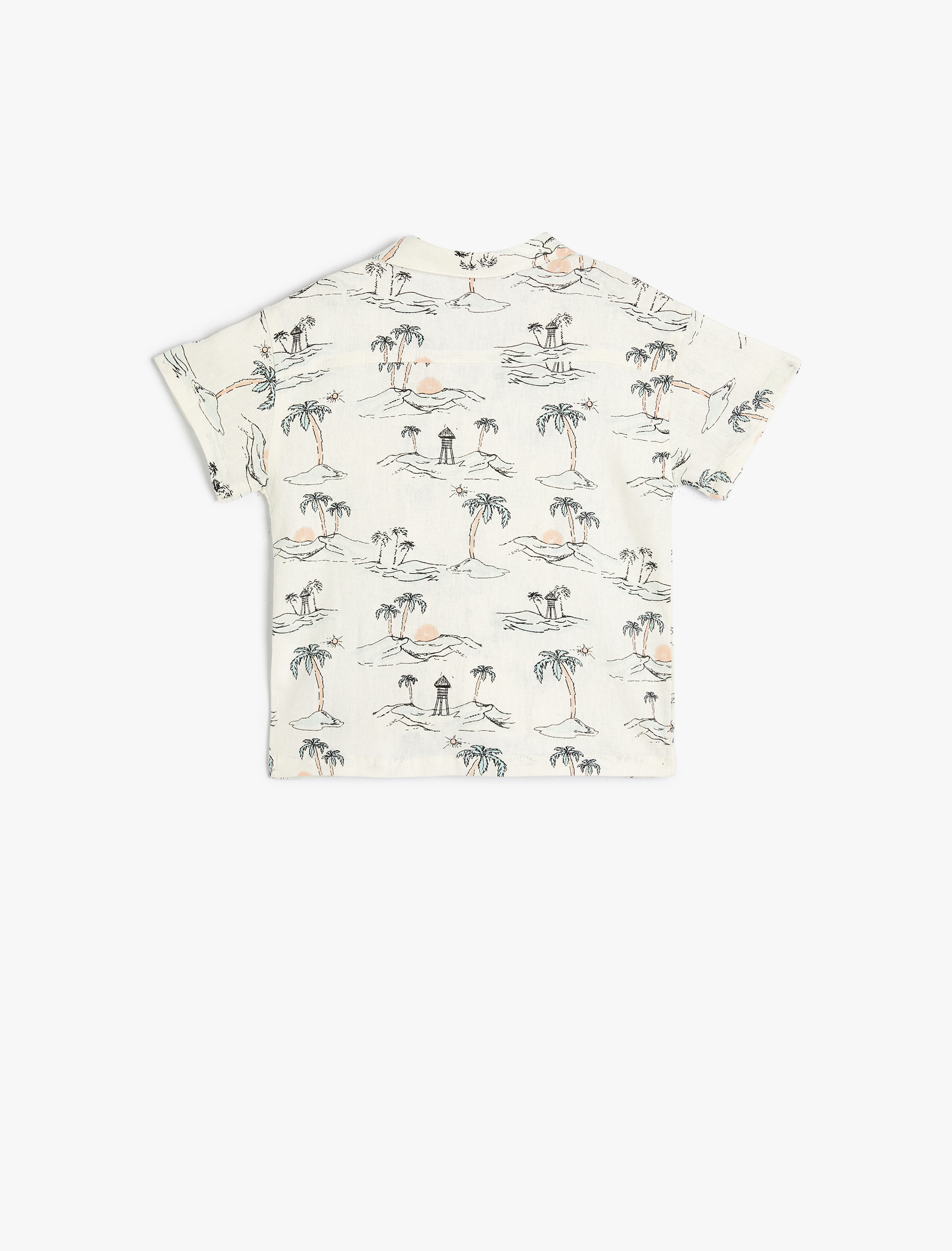  Erkek Bebek Keten Gömlek Kısa Kollu Yaz Temalı Baskılı Cep Detaylı