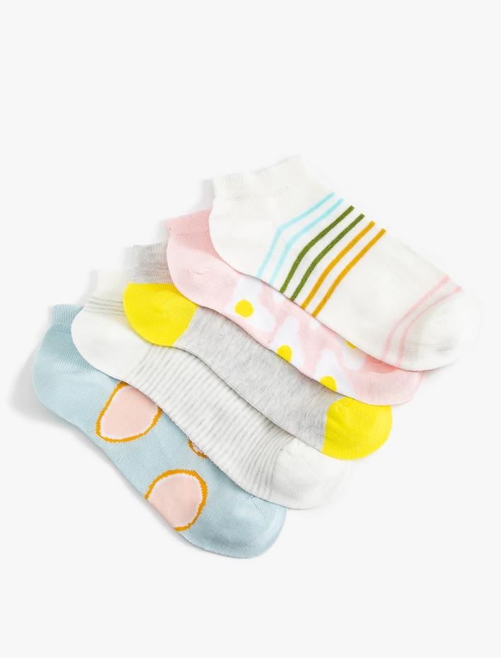 Kadın 5'li Patik Çorap Seti Çok Renkli Desenli