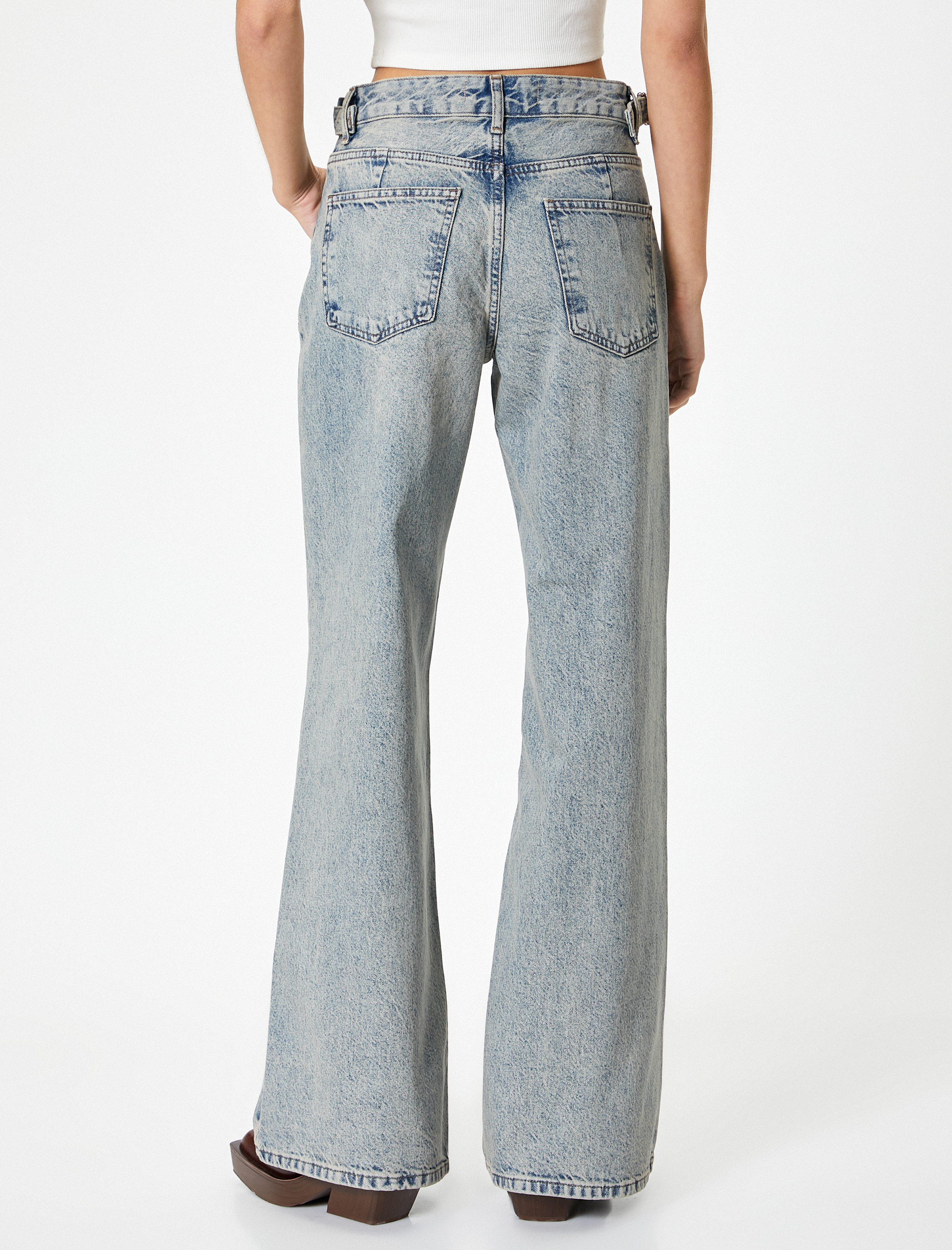   Geniş Paça Kot Pantolon Standart Bel Cepli - Bianca Wide Leg Jeans