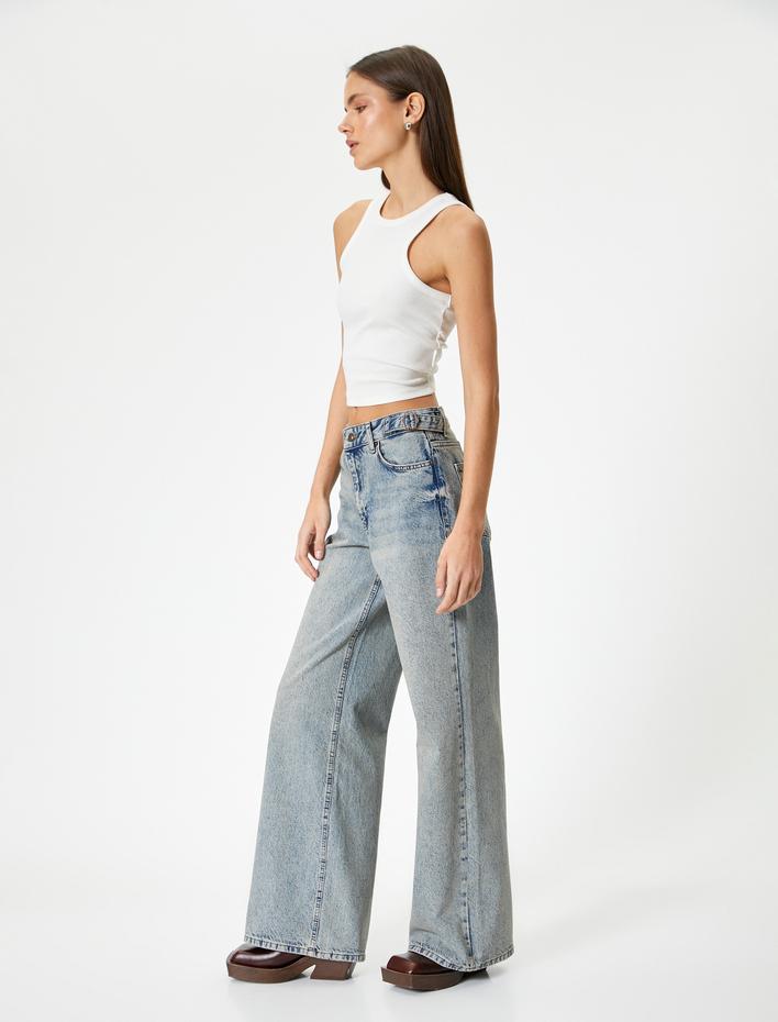  Geniş Paça Kot Pantolon Standart Bel Cepli - Bianca Wide Leg Jeans