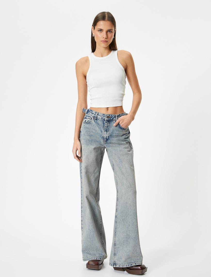   Geniş Paça Kot Pantolon Standart Bel Cepli - Bianca Wide Leg Jeans