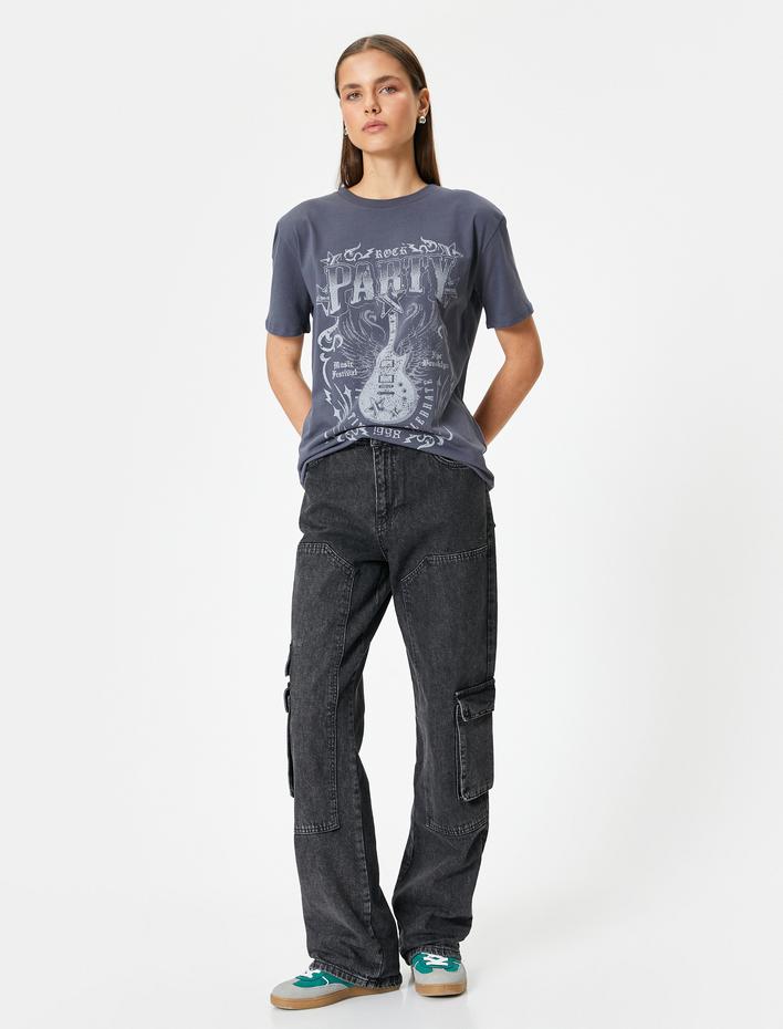  Kısa Kollu Tişört Baskılı Bisiklet Yaka Rahat Kalıp