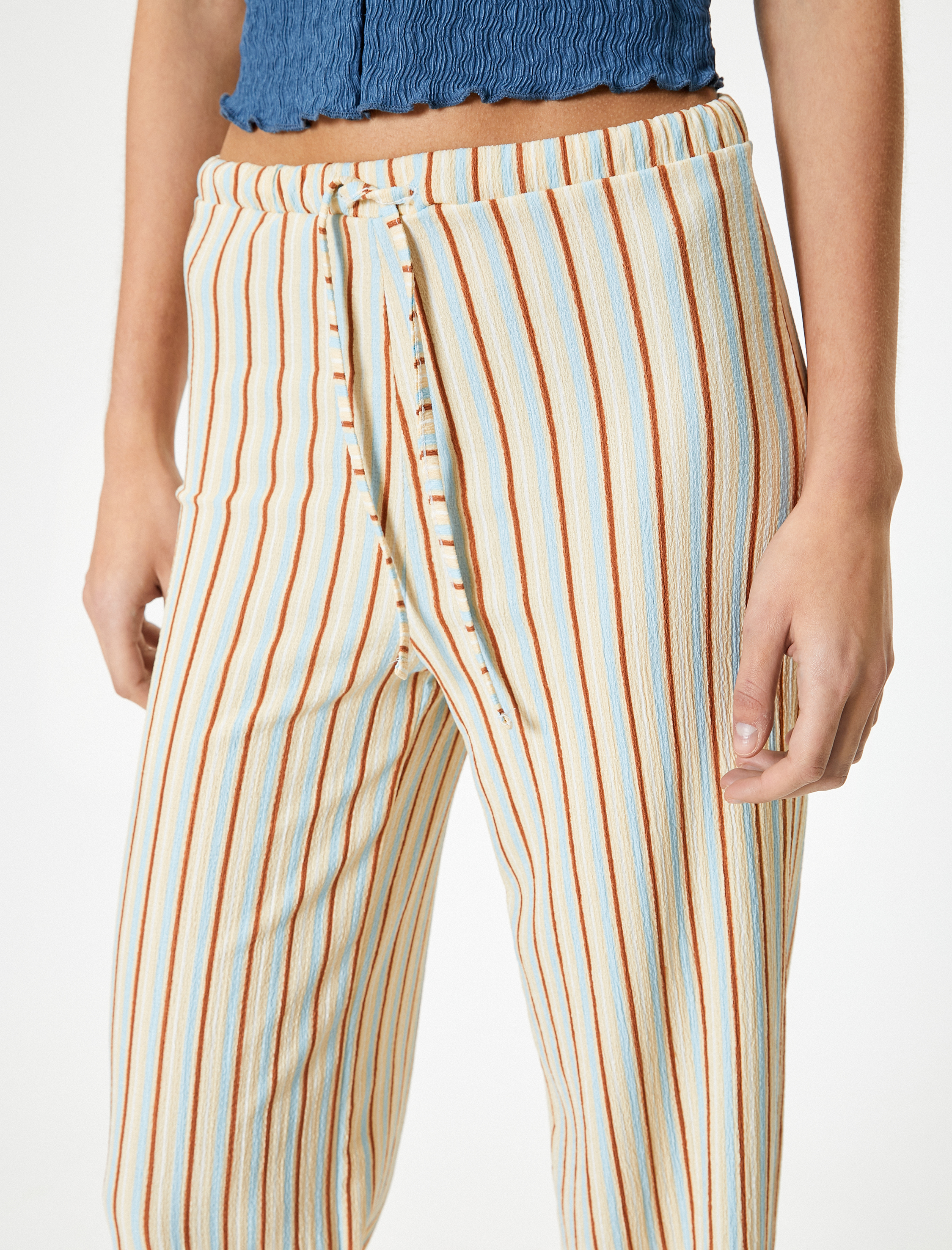   Bol Paça Pantolon Yüksek Bel Beli Bağlamalı Bürümcük