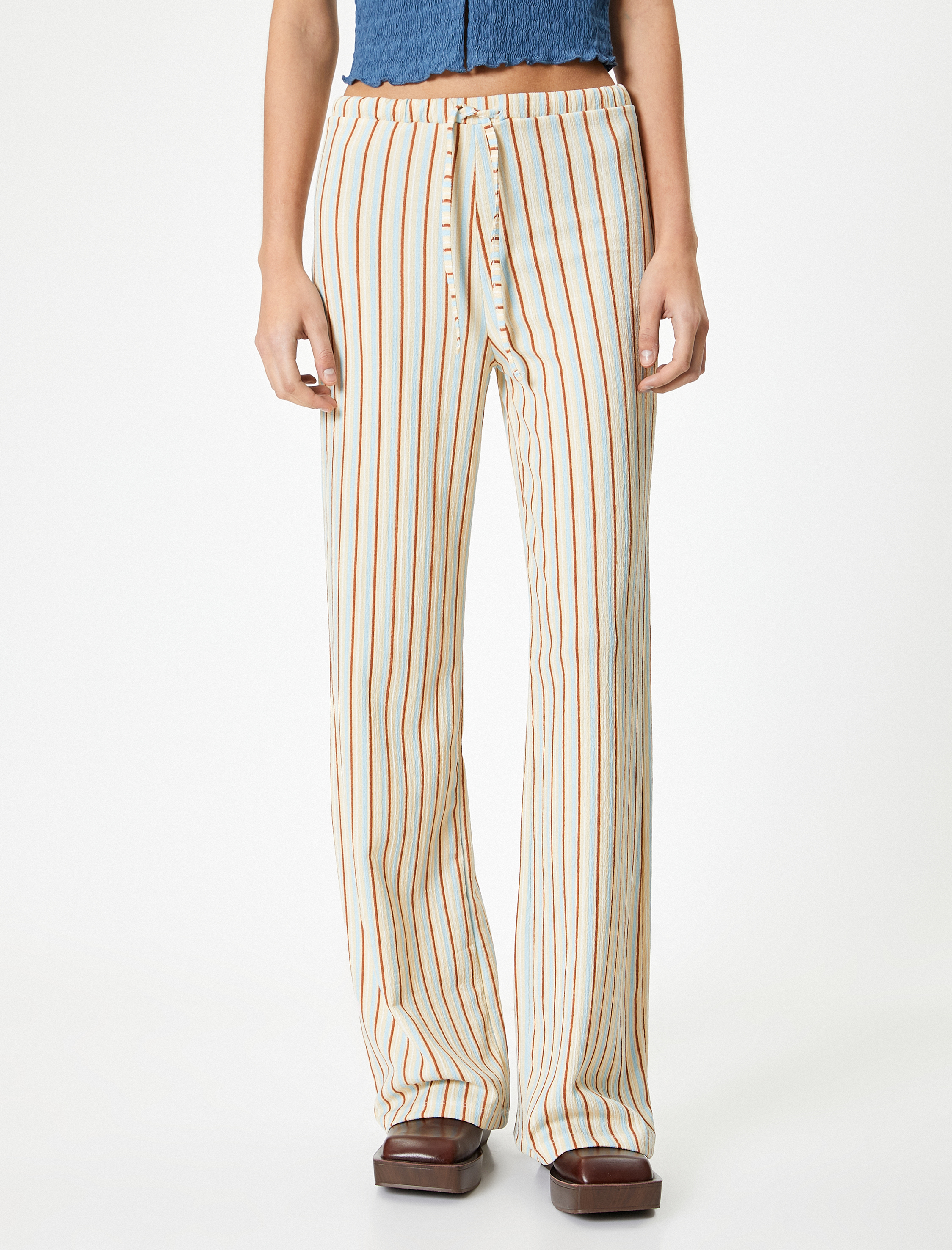   Bol Paça Pantolon Yüksek Bel Beli Bağlamalı Bürümcük