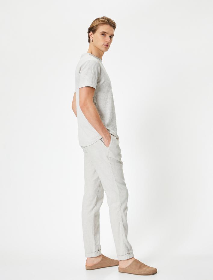  Slim Fit Tişört Bisiklet Yaka Kısa Kollu Dokulu