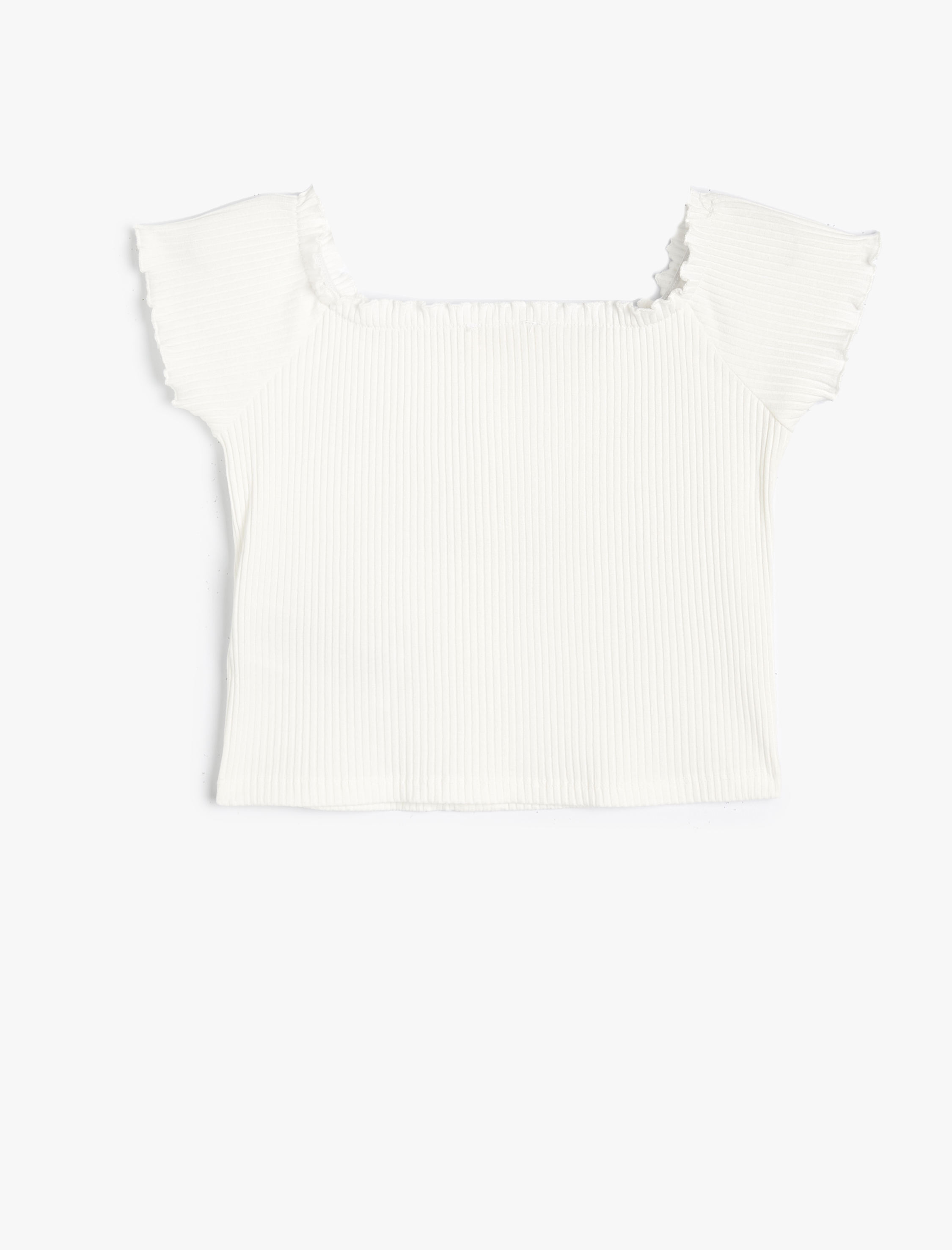  Kız Çocuk Tişört Ribanalı Kare Yaka Düğme Detaylı Pamuklu