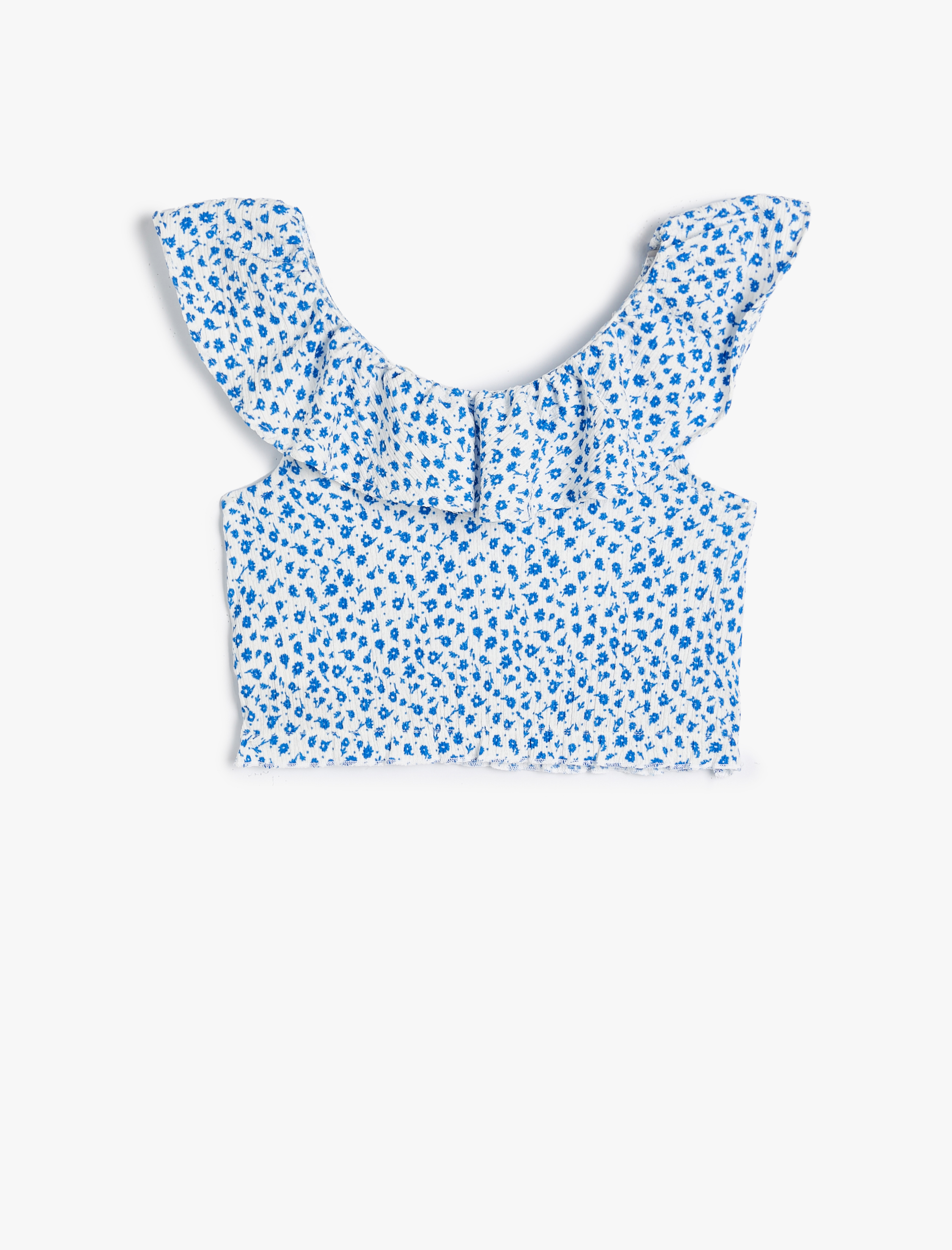  Kız Çocuk Çiçekli Tişört Fırfırlı Düşük Omuz