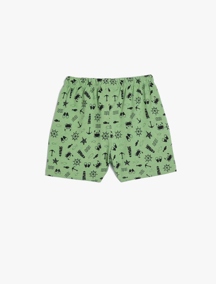 Erkek Bebek Şort Baskılı Cepli Beli Lastikli Bağlamalı Pamuklu