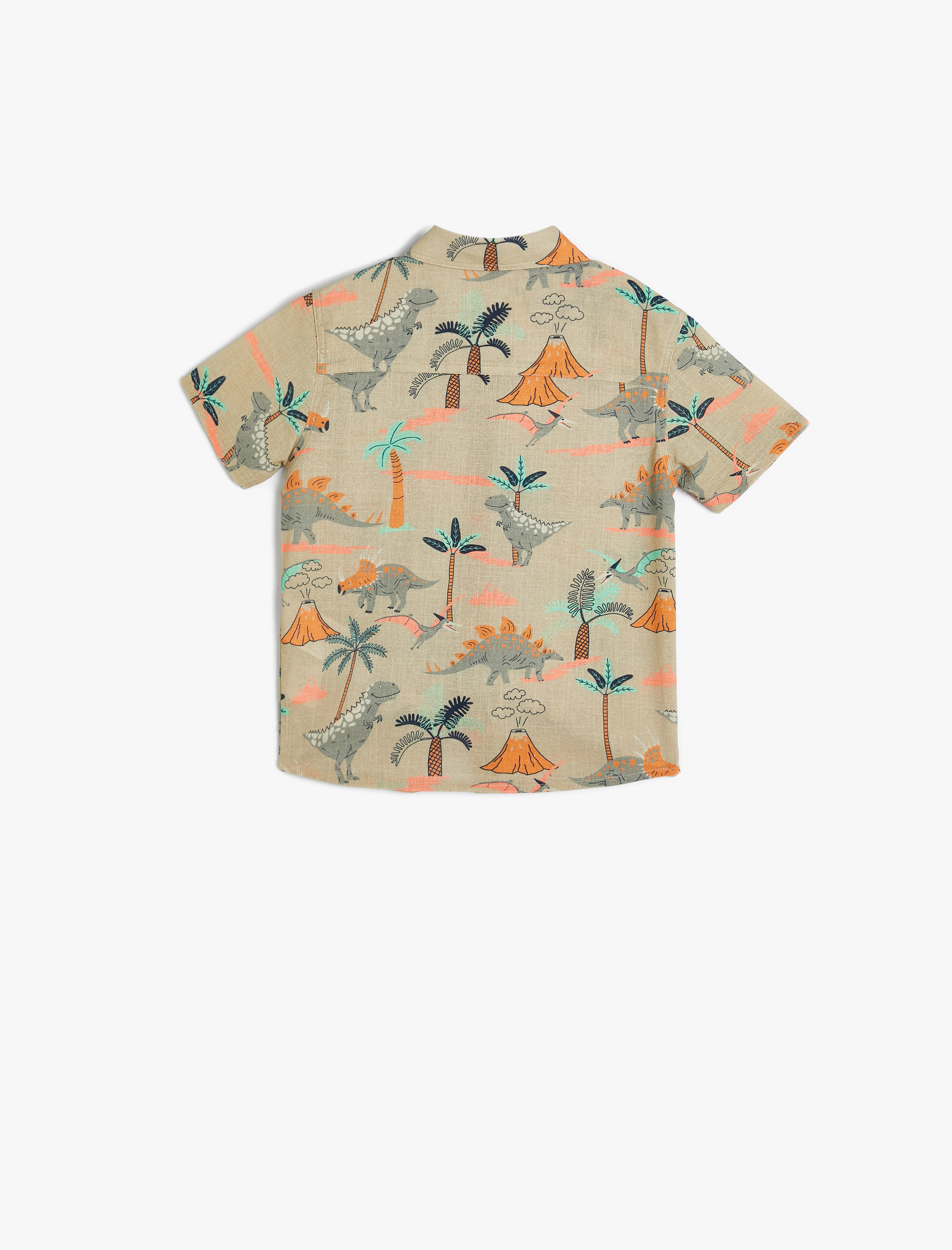  Erkek Bebek Gömlek Kısa Kollu Dinozor Desenli Cepli Pamuklu