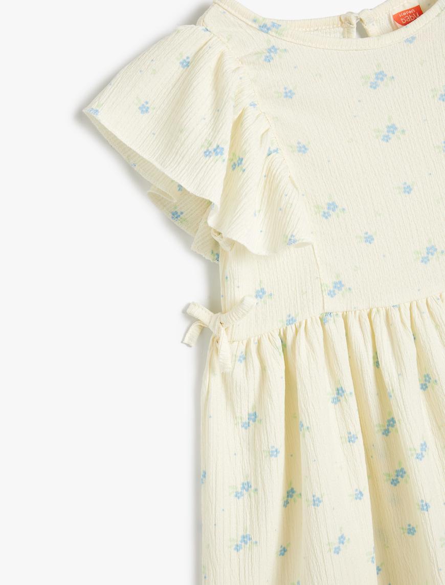  Kız Bebek Çiçekli Elbise Kolsuz Fırfırlı Dokulu