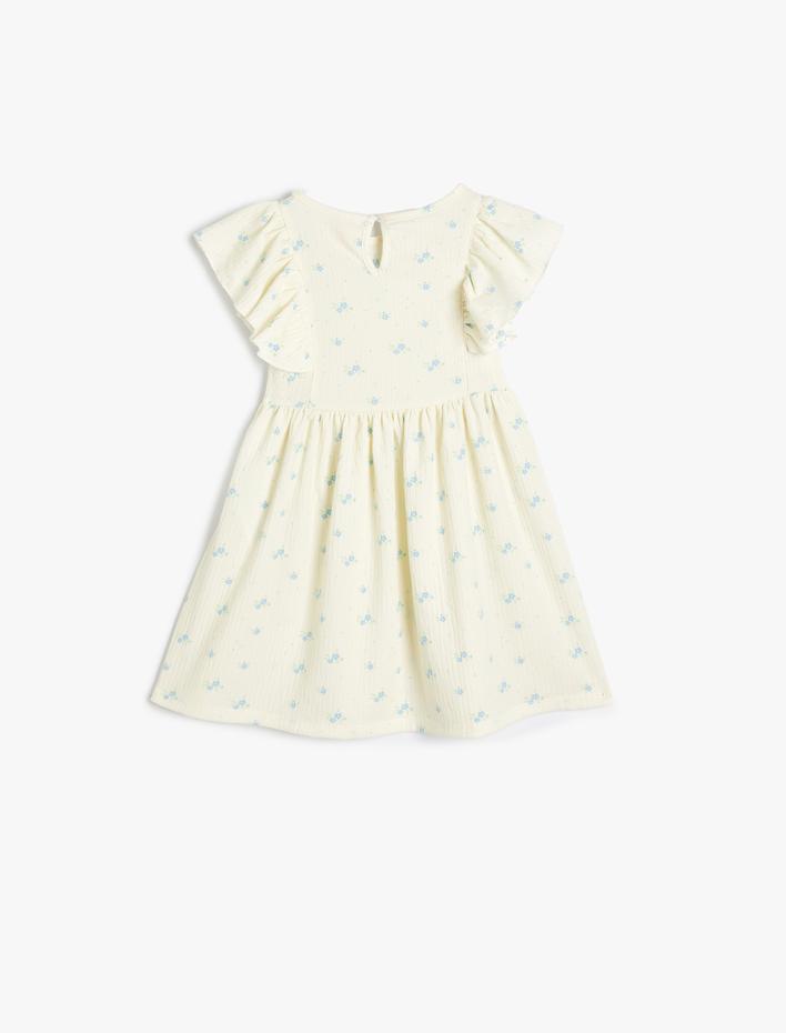 Kız Bebek Çiçekli Elbise Kolsuz Fırfırlı Dokulu