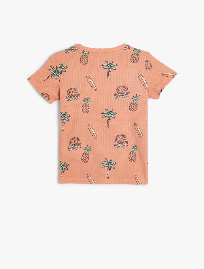 Erkek Çocuk Tişört Yaz Temalı Kısa Kollu Bisiklet Yaka Dokulu Pamuklu