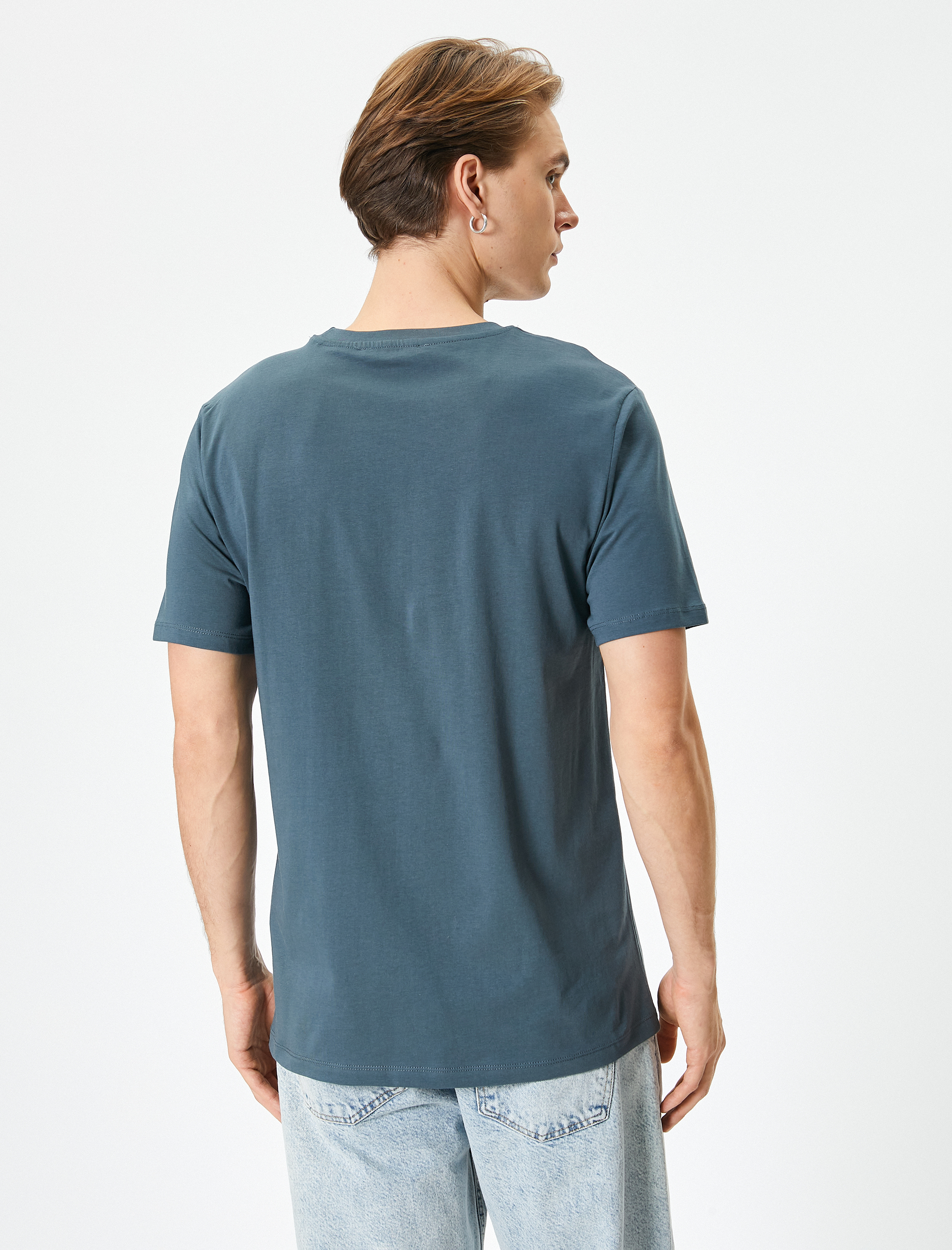 Slim Fit Tişört Slogan Baskılı Bisiklet Yaka Kısa Kollu