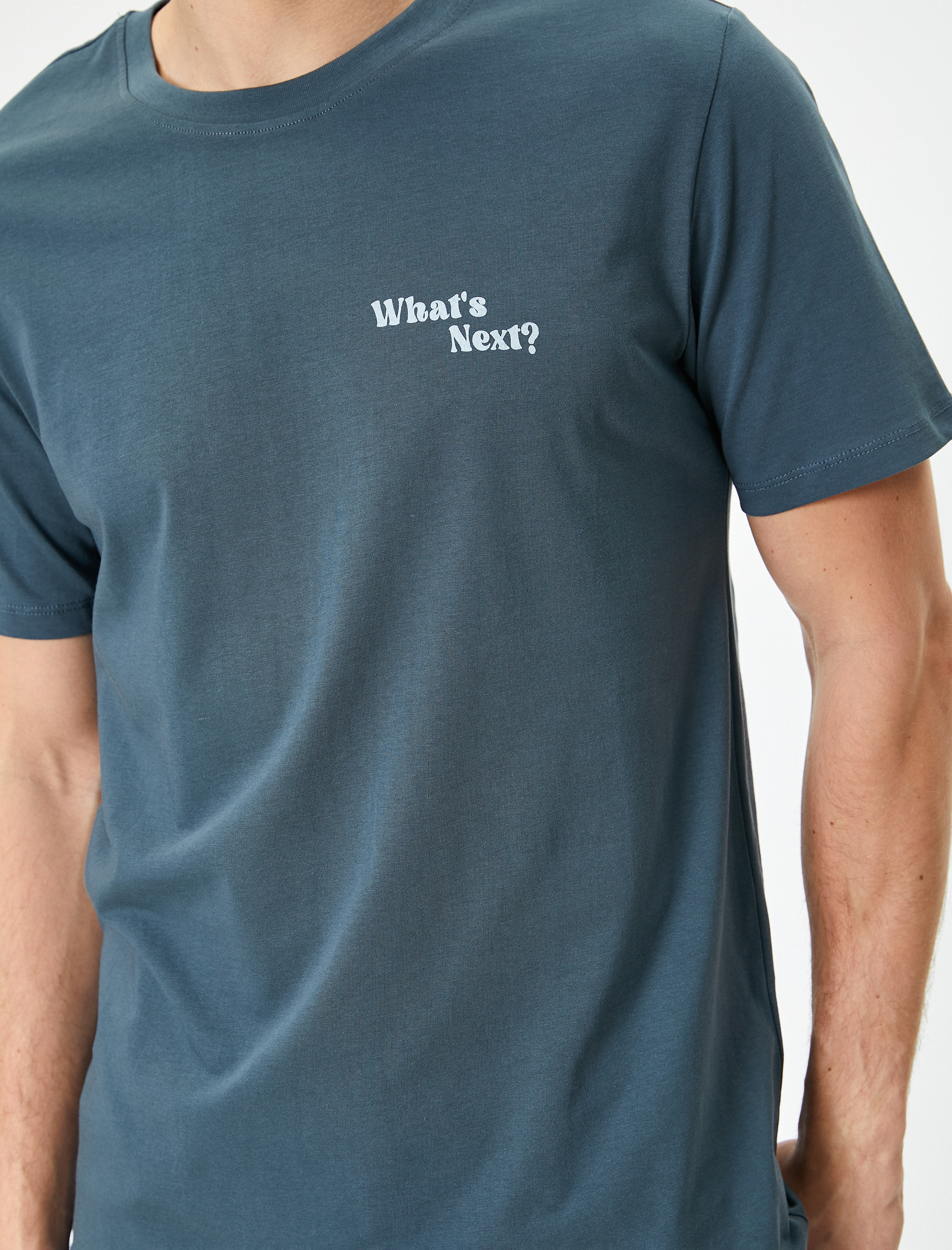 Slim Fit Tişört Slogan Baskılı Bisiklet Yaka Kısa Kollu