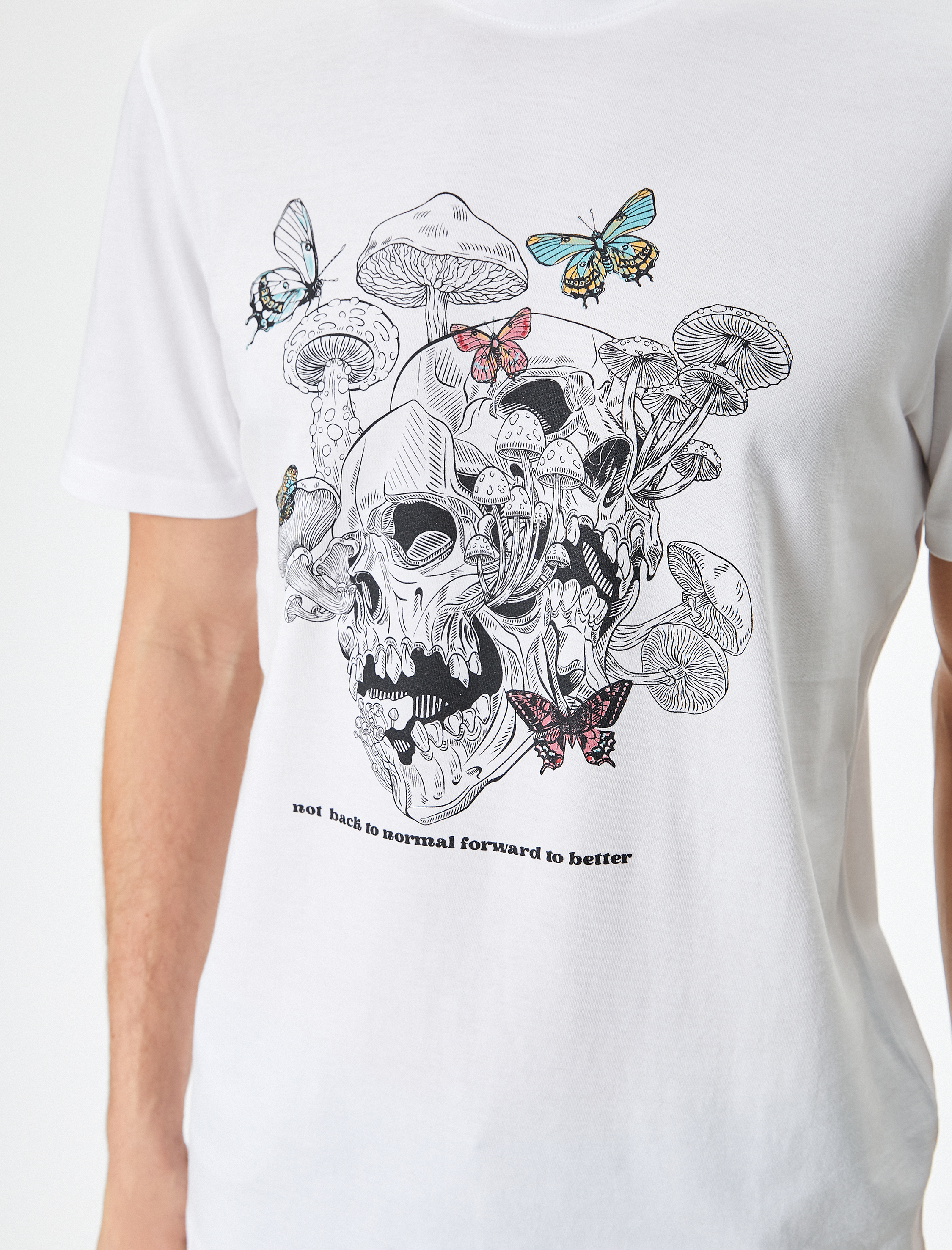   Kuru Kafa Baskılı Tişört Bisiklet Yaka Kısa Kollu