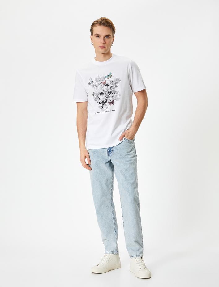  Kuru Kafa Baskılı Tişört Bisiklet Yaka Kısa Kollu