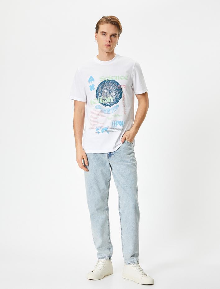  Baskılı Pamuklu Bisiklet Yaka Regular Fit Kısa Kollu Tişört