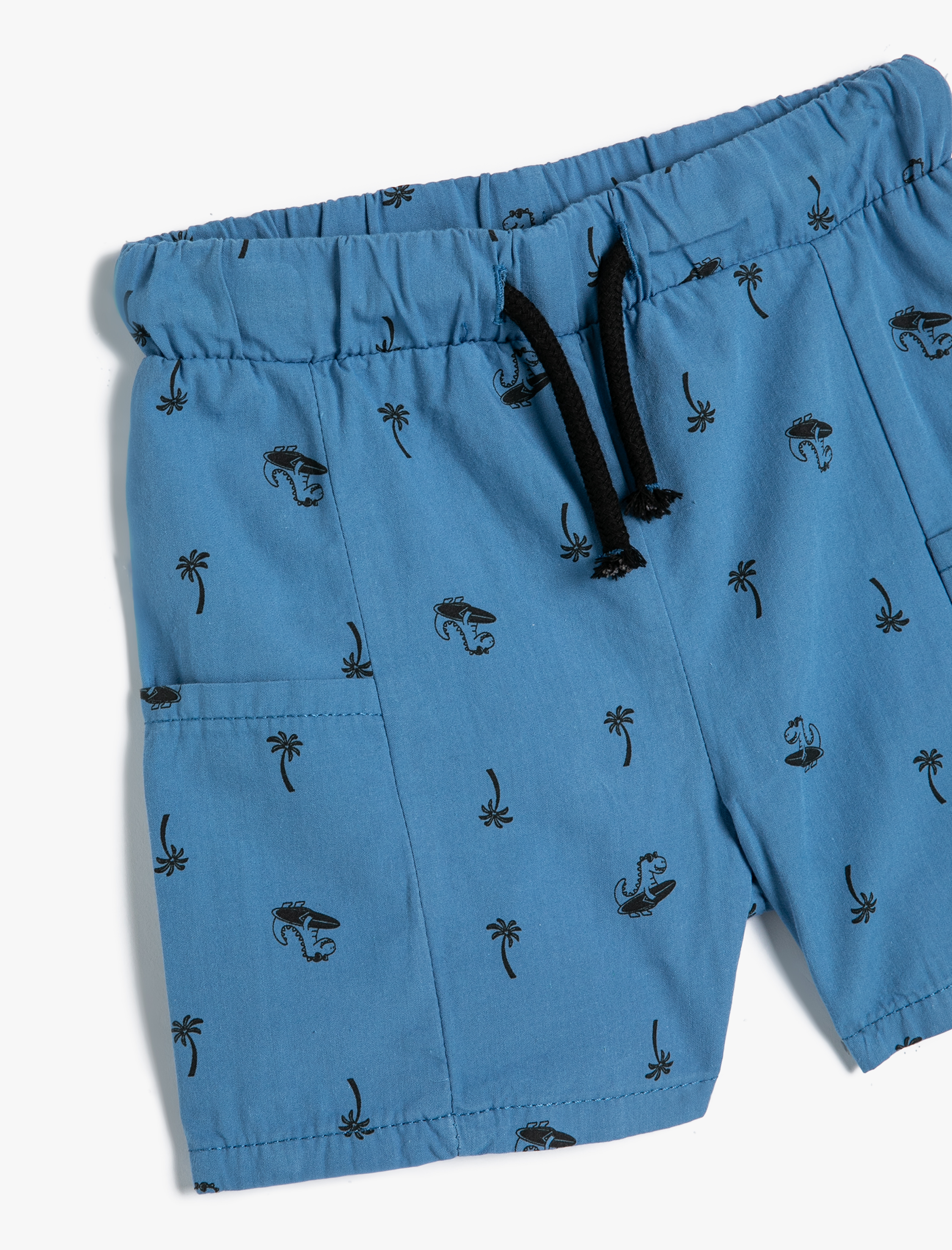  Erkek Bebek Chino Şort Cepli Dinozor Baskılı Pamuklu