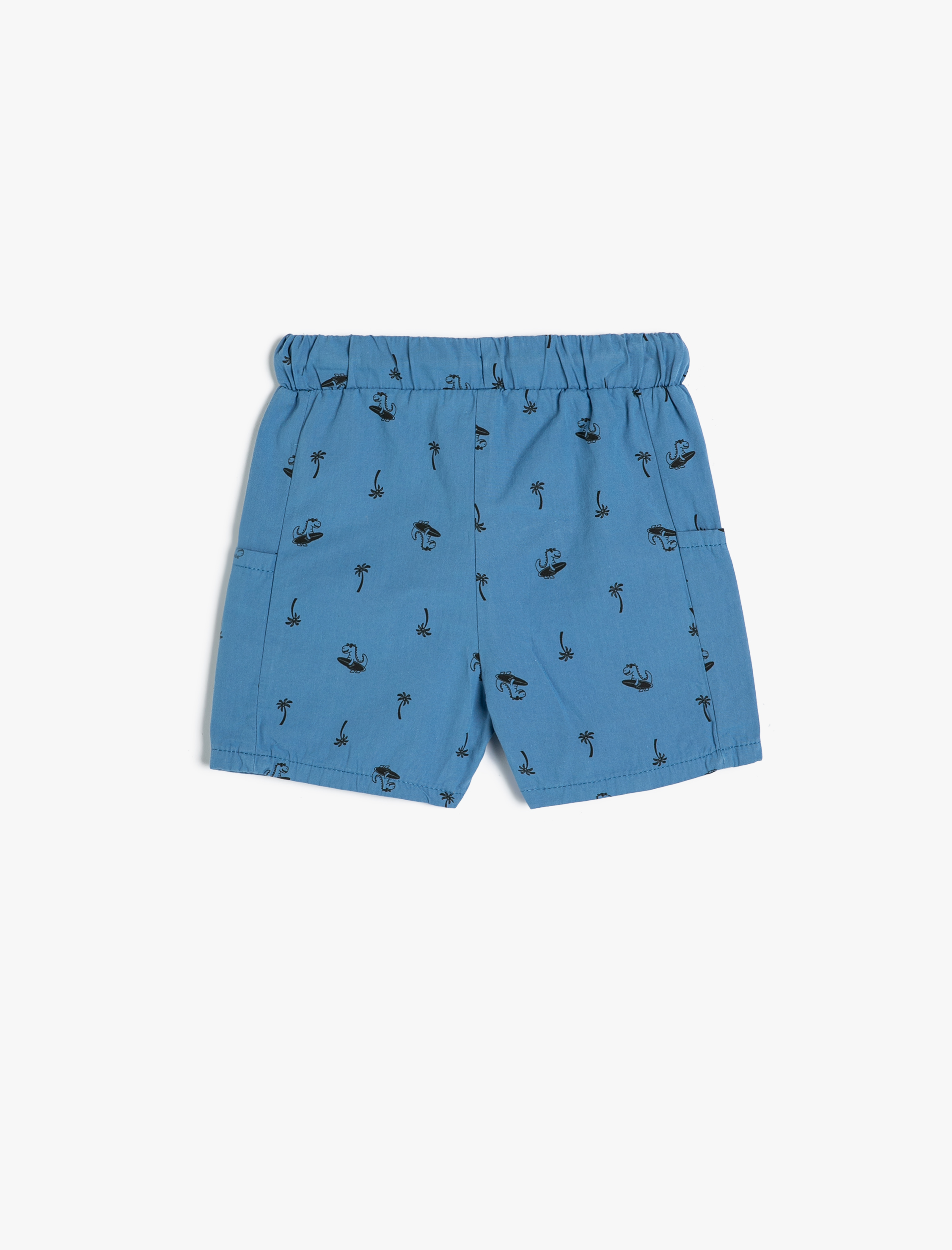  Erkek Bebek Chino Şort Cepli Dinozor Baskılı Pamuklu