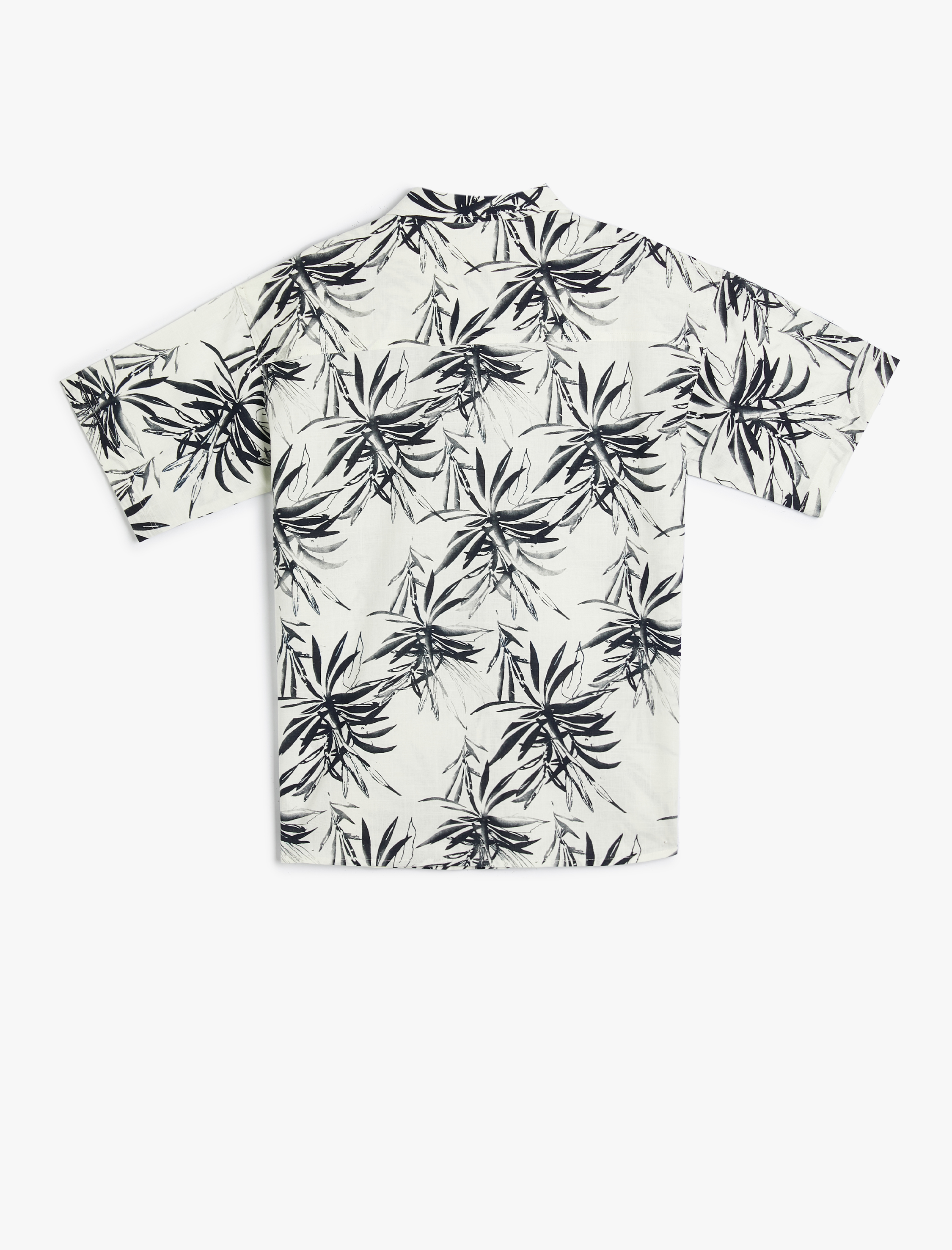  Erkek Çocuk Gömlek Yaprak Baskılı Kısa Kollu Cepli