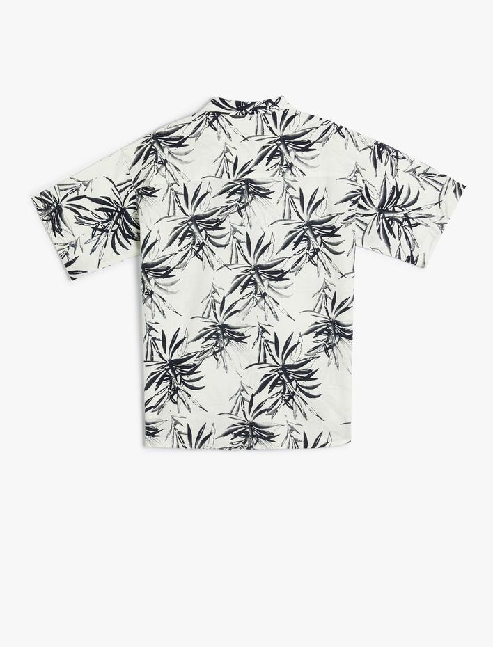 Erkek Çocuk Gömlek Yaprak Baskılı Kısa Kollu Cepli