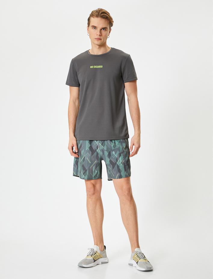  Spor Şort Beli Bağcıklı Desenli Cep Detaylı