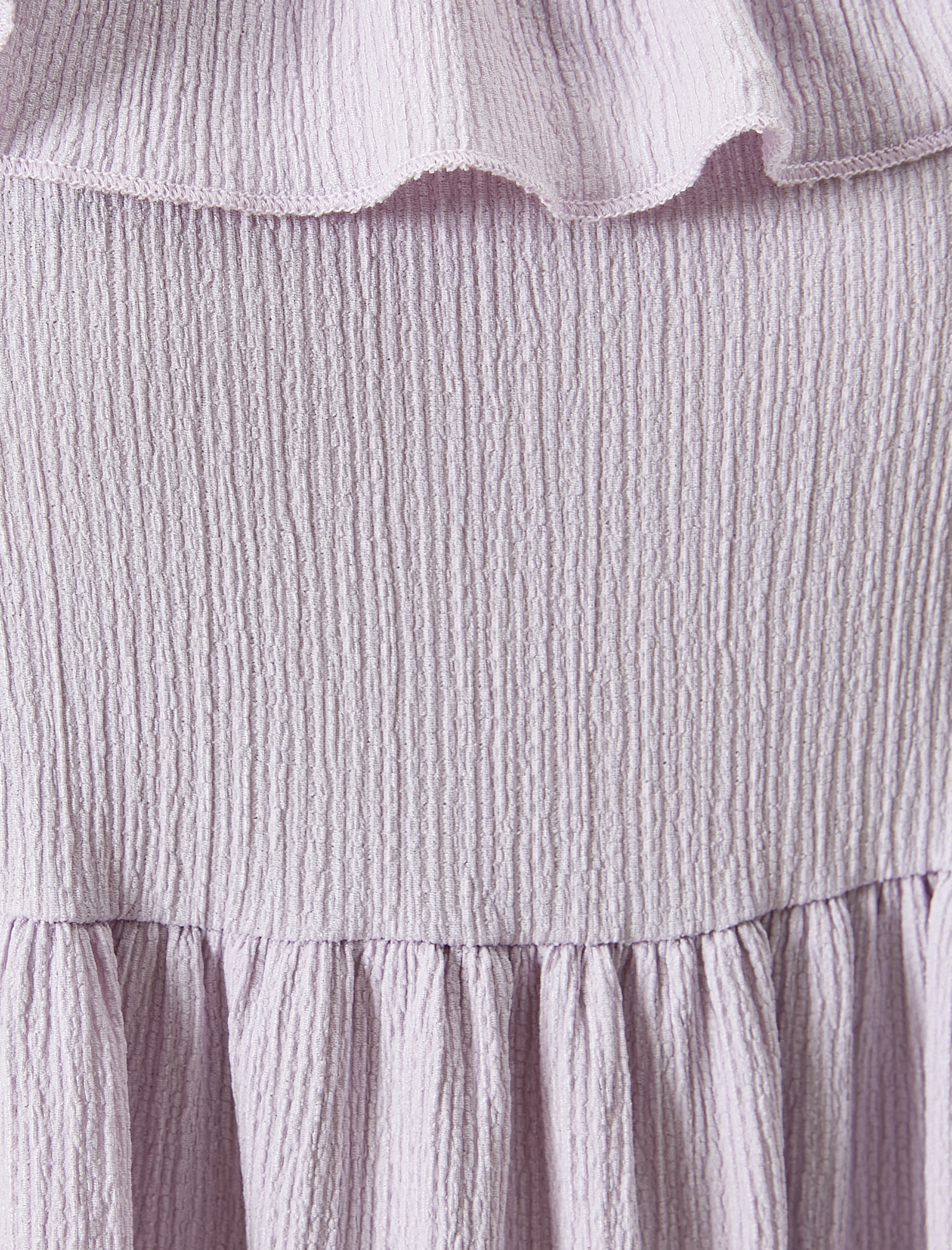   Fırfırlı Elbise Midi Boy Kolsuz Katlı Dokulu Bürümcük