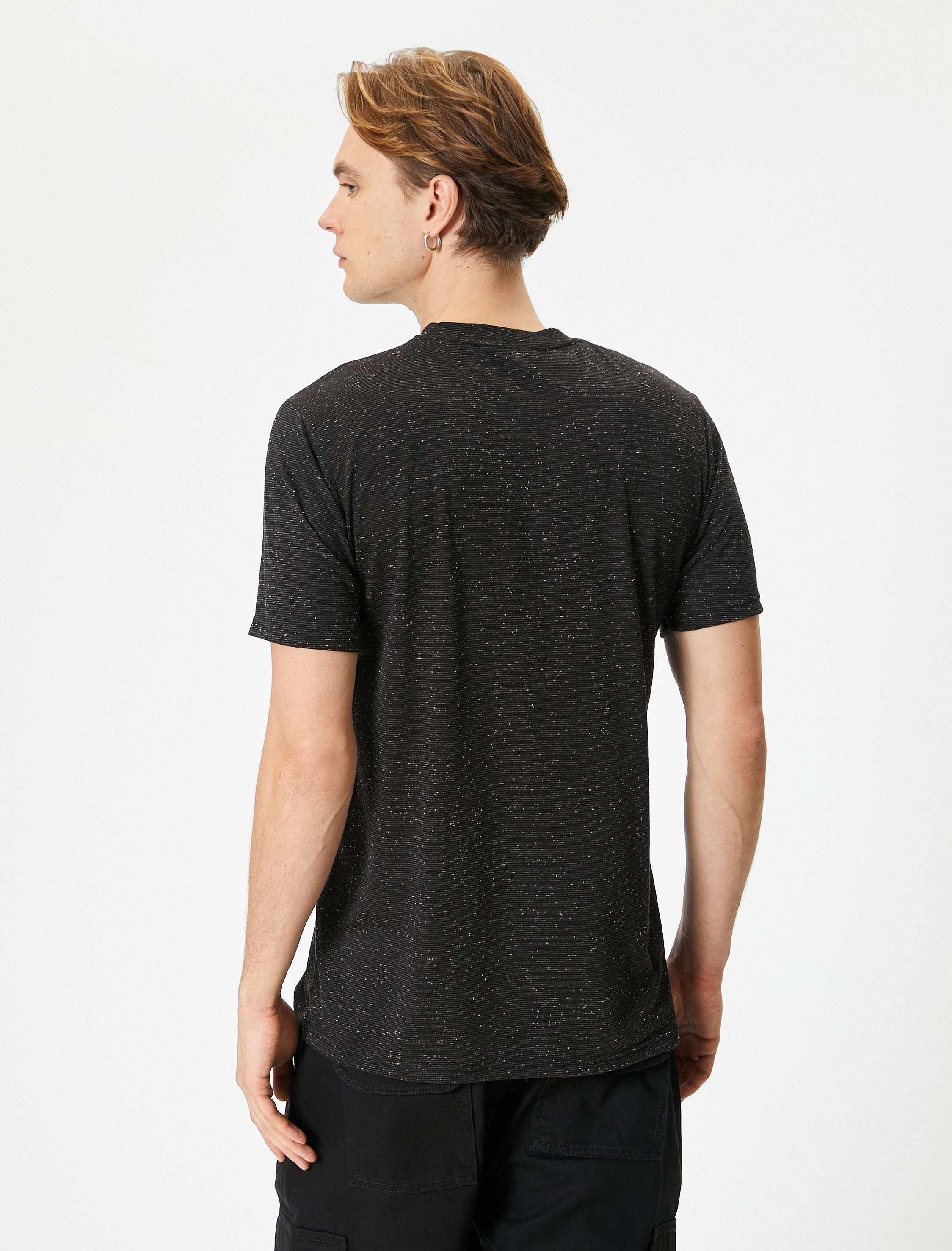   Kırçıllı Tişört Slim Fit Cep Detaylı Bisiklet Yaka Kısa Kollu