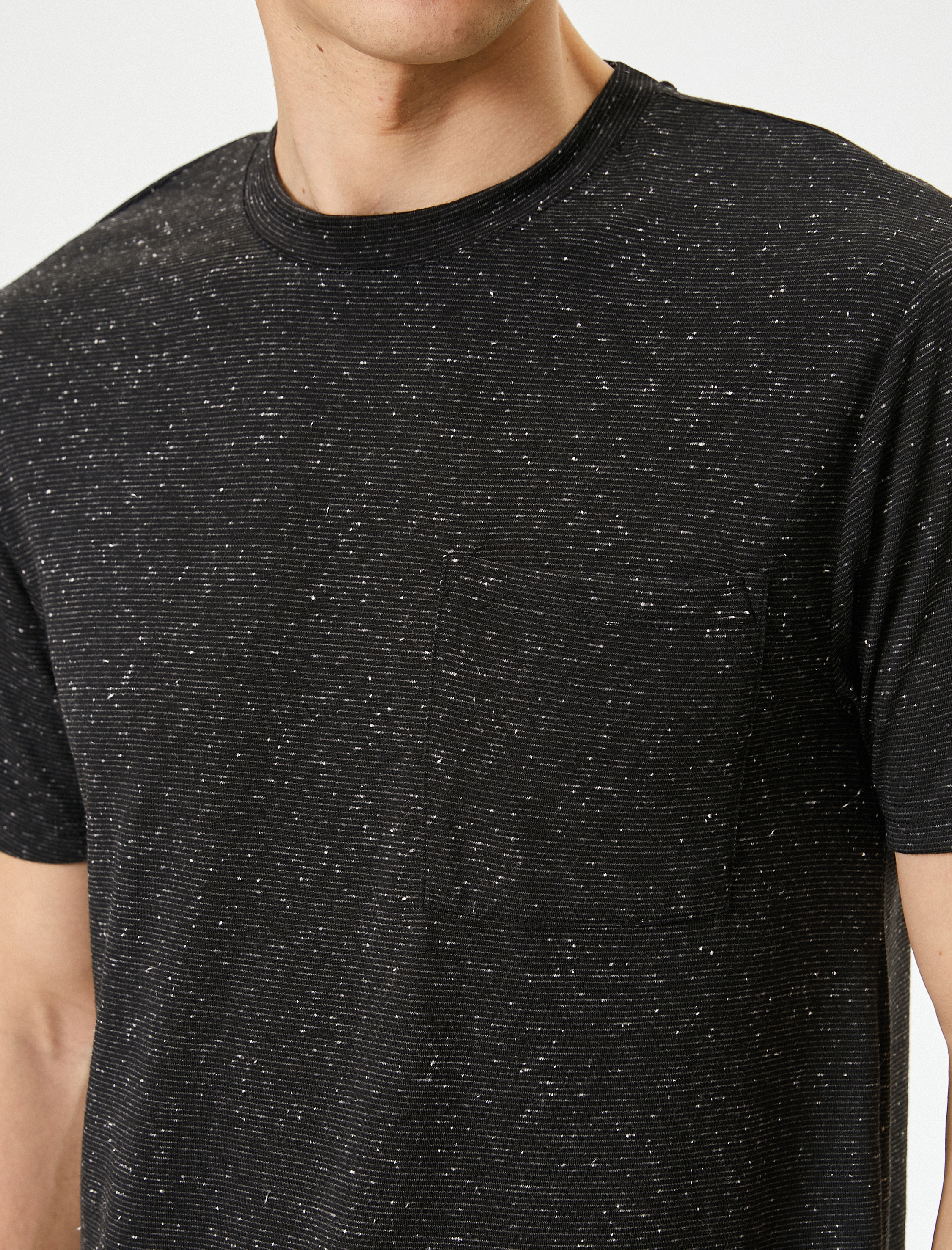   Kırçıllı Tişört Slim Fit Cep Detaylı Bisiklet Yaka Kısa Kollu