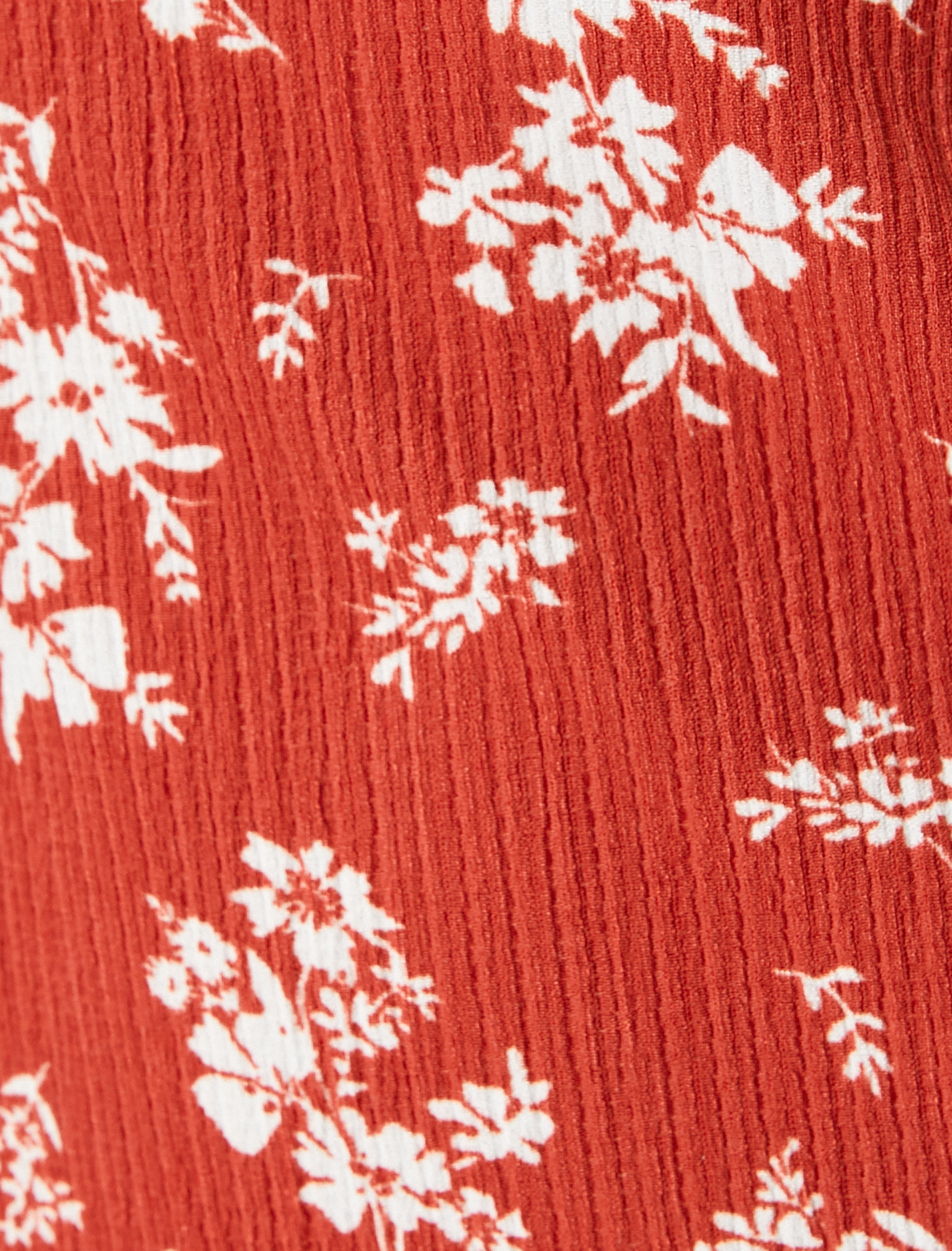   Çiçekli Midi Elbise Belden Oturmalı Yuvarlak Fırfırlı Karpuz Kol Slim Fit Bürümcük