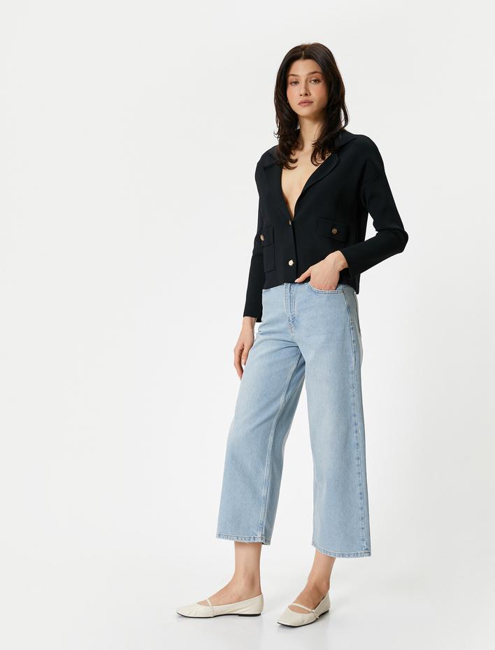  Geniş Crop Paça Kot Pantolon  Yüksek Bel - Bianca Crop Jean