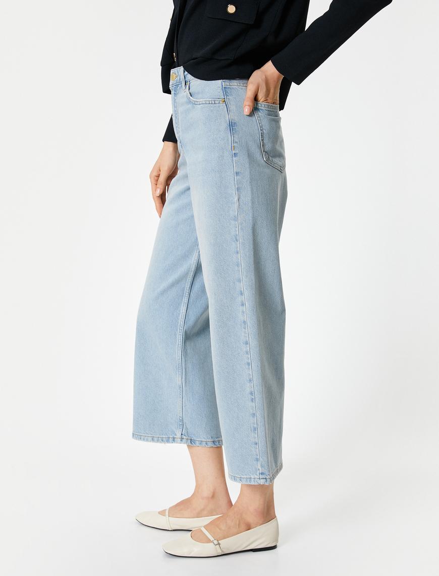   Geniş Crop Paça Kot Pantolon  Yüksek Bel - Bianca Crop Jean