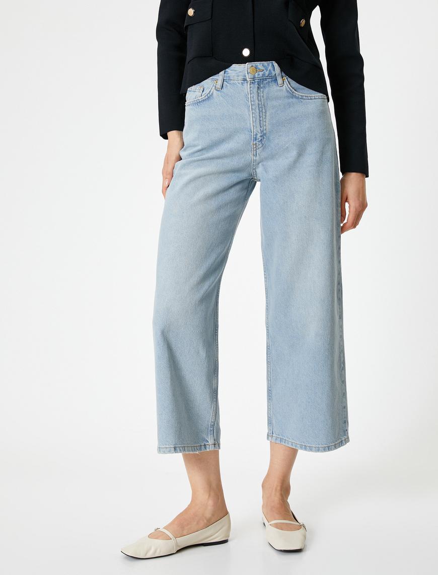   Geniş Crop Paça Kot Pantolon  Yüksek Bel - Bianca Crop Jean