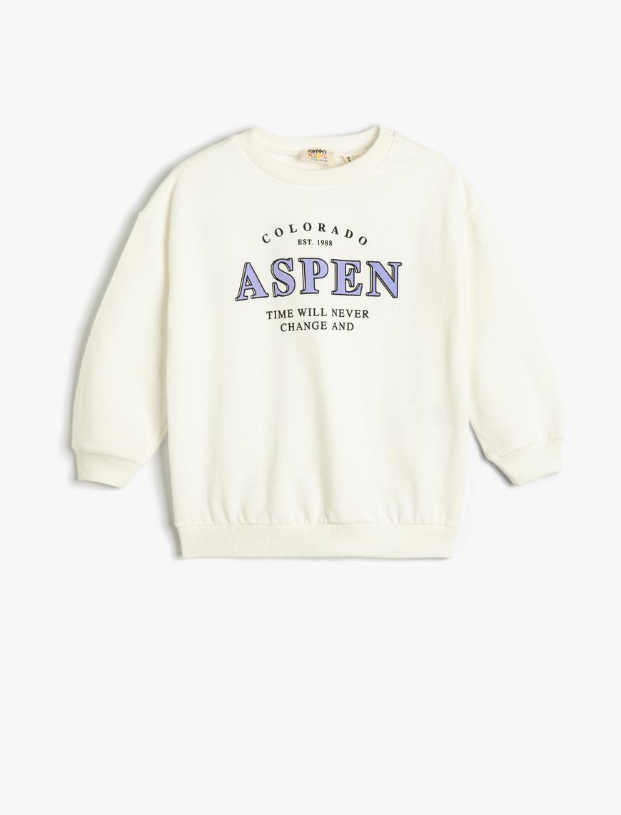  Kız Çocuk Sweatshirt Pamuklu Şardonlu Bisiklet Yaka Aspen Baskılı