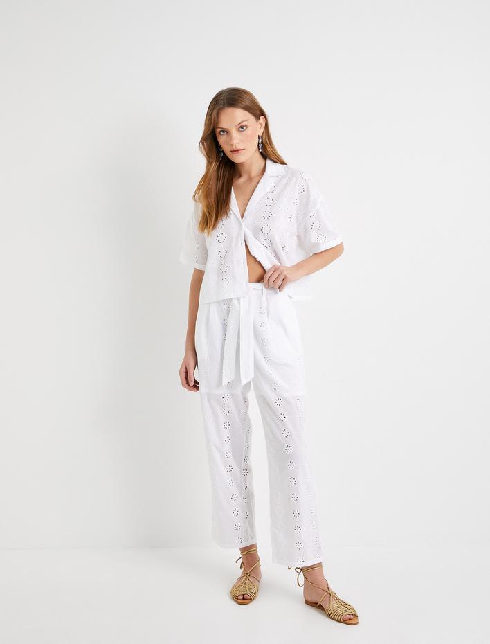  Crop Fisto Gömlek Kısa Kollu Düğmeli Pamuklu