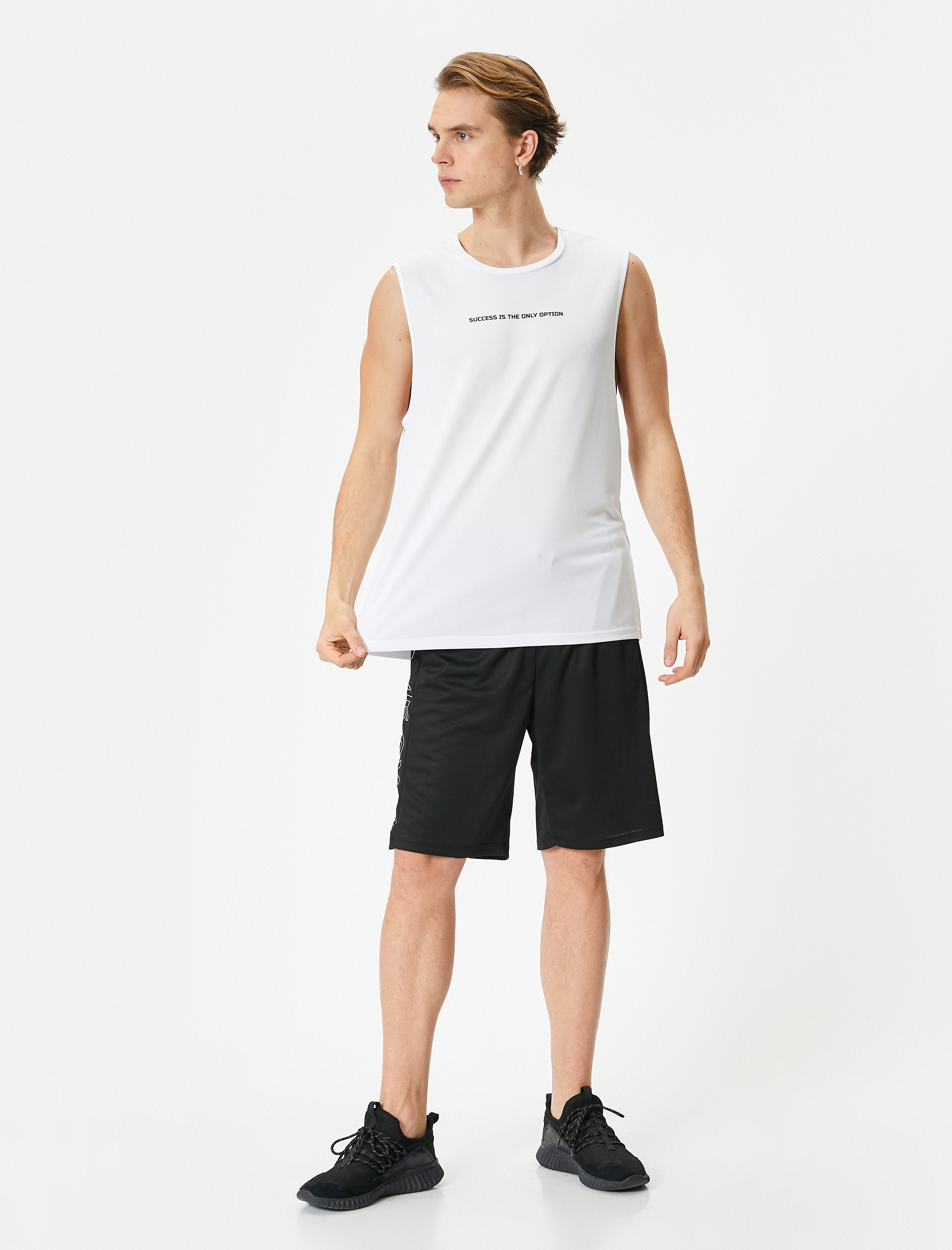   Sporcu Atleti Slogan Baskılı Bisiklet Yaka