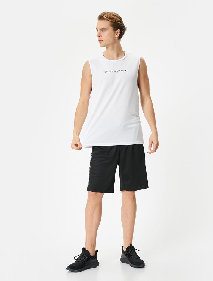  Sporcu Atleti Slogan Baskılı Bisiklet Yaka