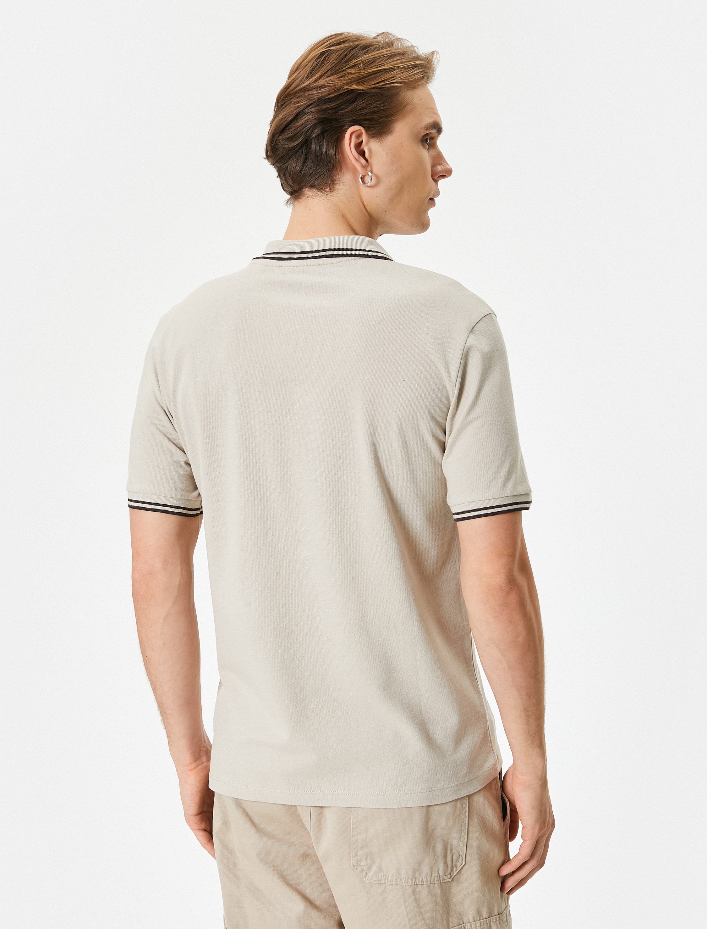   Polo Yaka Tişört Düğmeli Kısa Kollu Sloganlı Biyeli