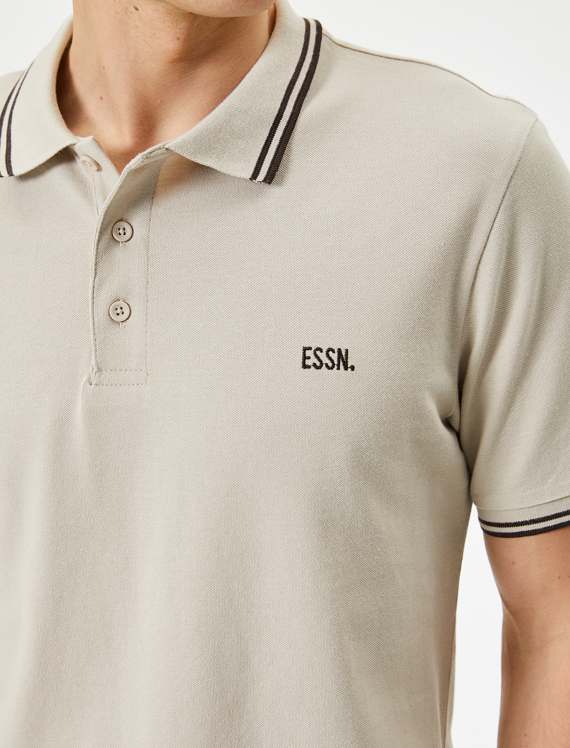   Polo Yaka Tişört Düğmeli Kısa Kollu Sloganlı Biyeli