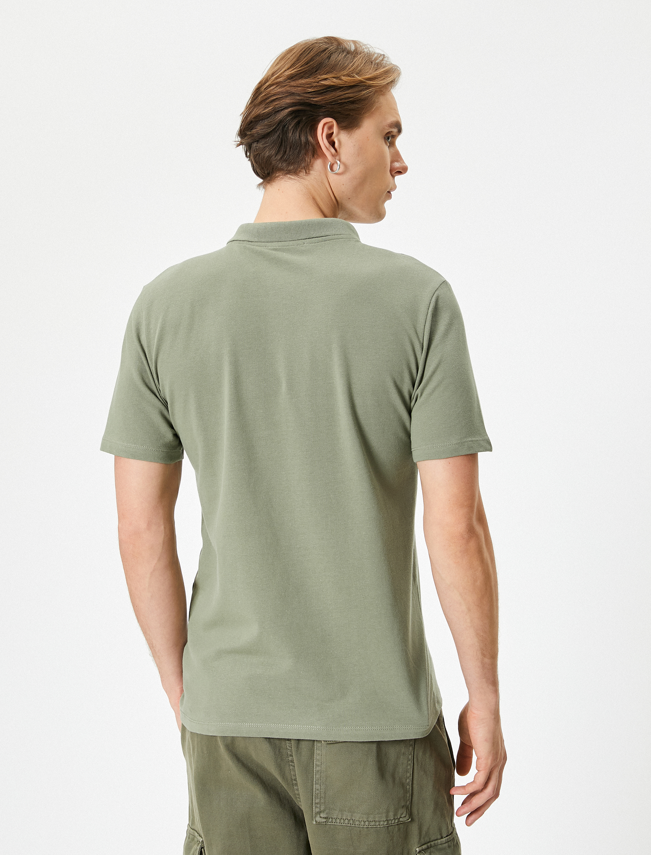   Polo Yaka Tişört Minimal Baskılı Düğmeli Kısa Kollu