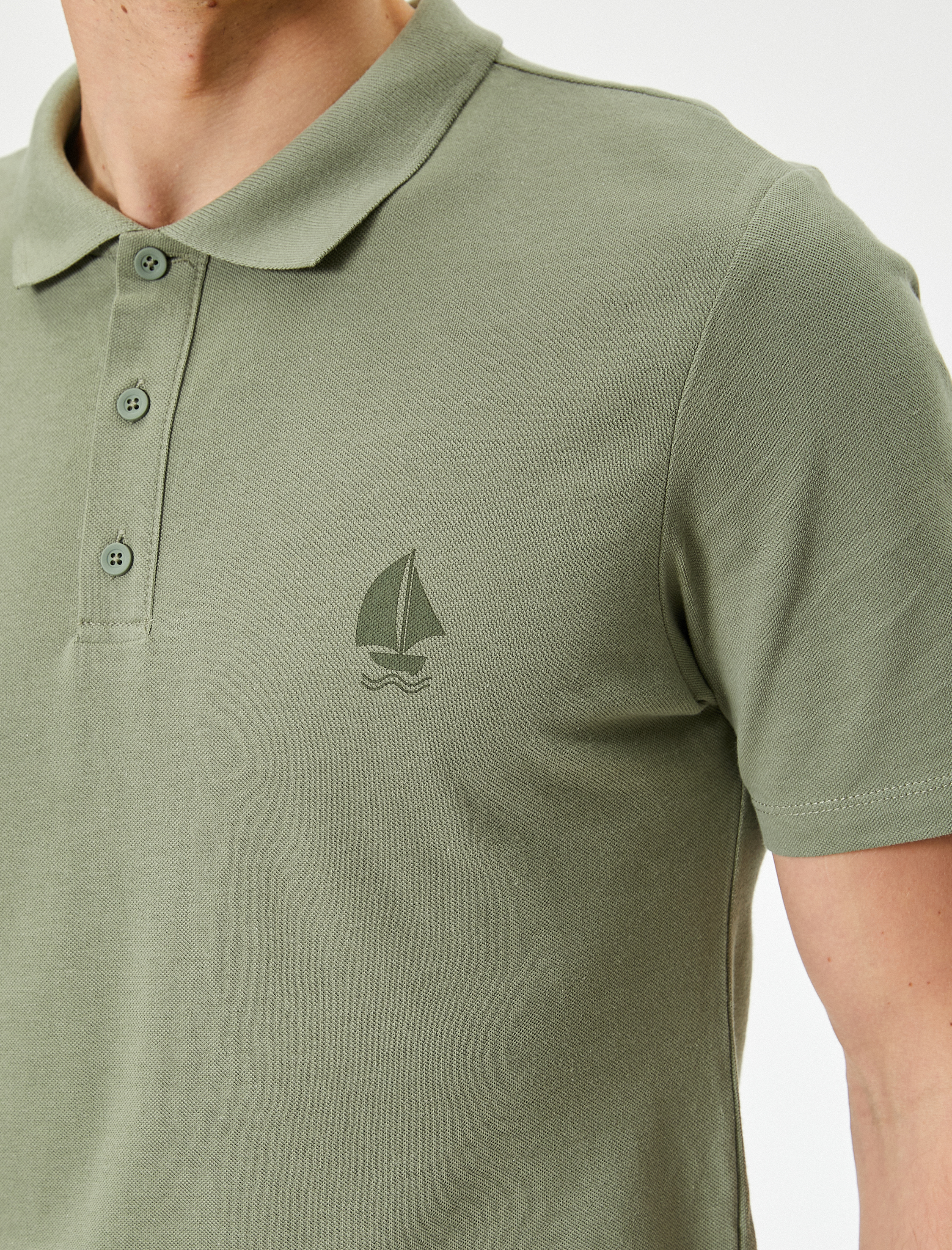   Polo Yaka Tişört Minimal Baskılı Düğmeli Kısa Kollu